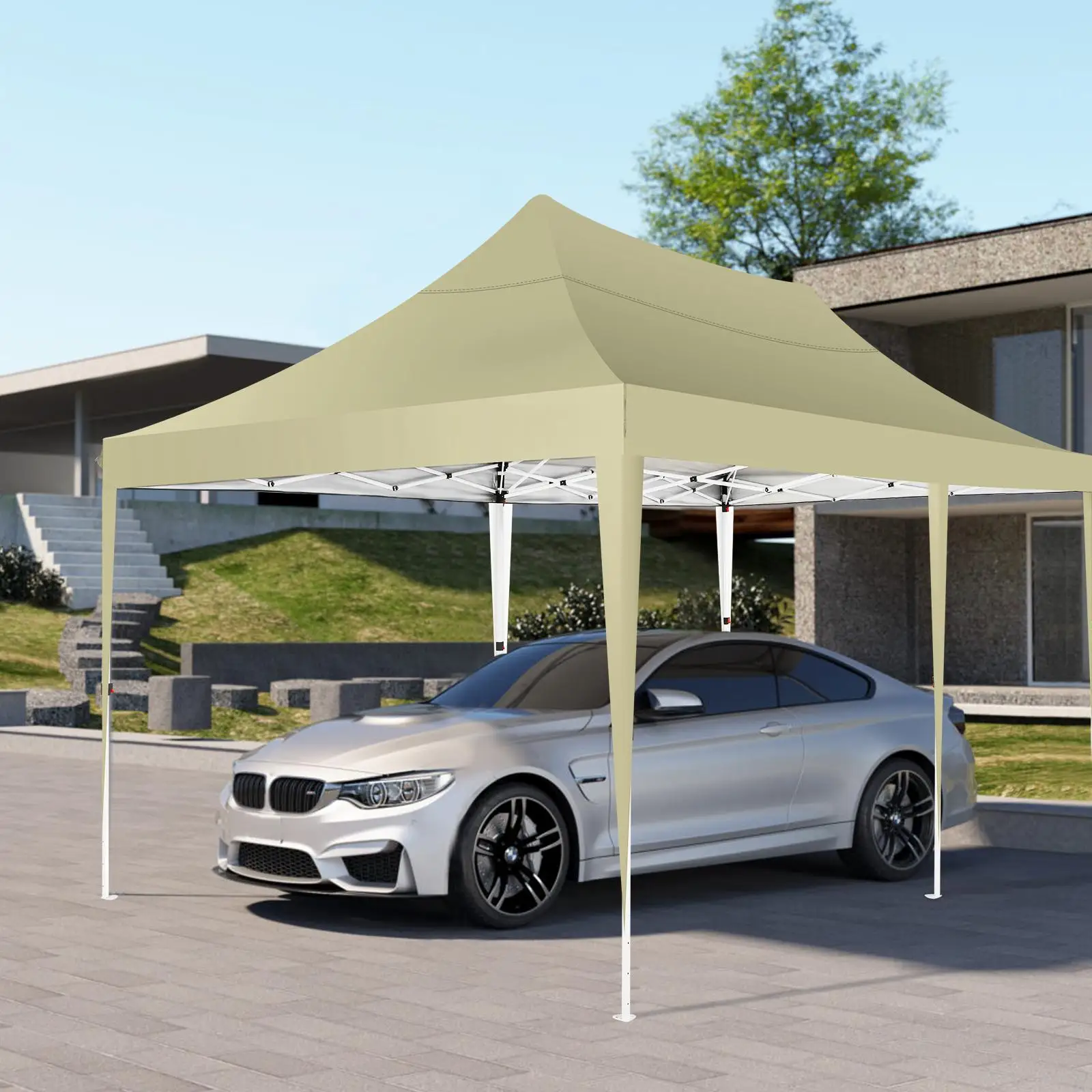 3x6m Folding Gazebo Waterproof Stable Winterproof, Instantly Fold-Out Canopies Outdoor Garden Tent with 6 Side Panels, for Party