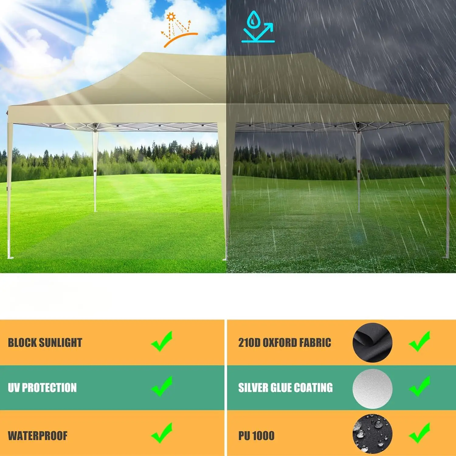 3x6m Folding Gazebo Waterproof Stable Winterproof, Instantly Fold-Out Canopies Outdoor Garden Tent with 6 Side Panels, for Party