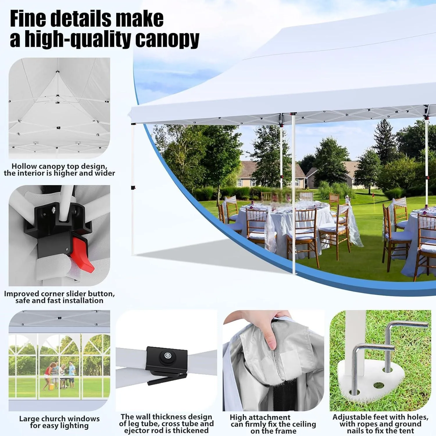 3x6m Folding Gazebo Waterproof Stable Winterproof, Instantly Fold-Out Canopies Outdoor Garden Tent with 6 Side Panels, for Party