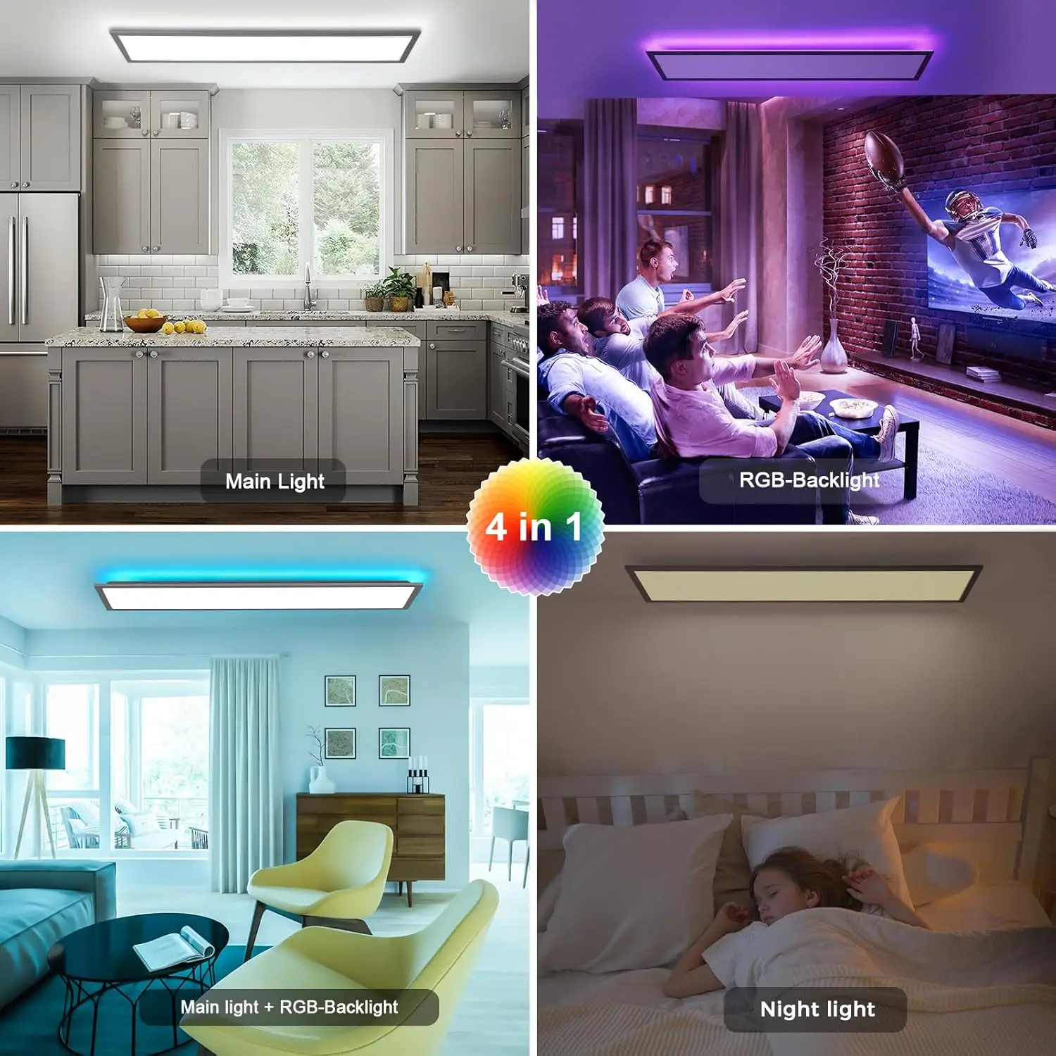 120x30 LED Ceiling Light RGB with Remote, 40W 4800LM Dimmable, Memory Function, 3000K-6500K for Living Room, Bedroom & Office
