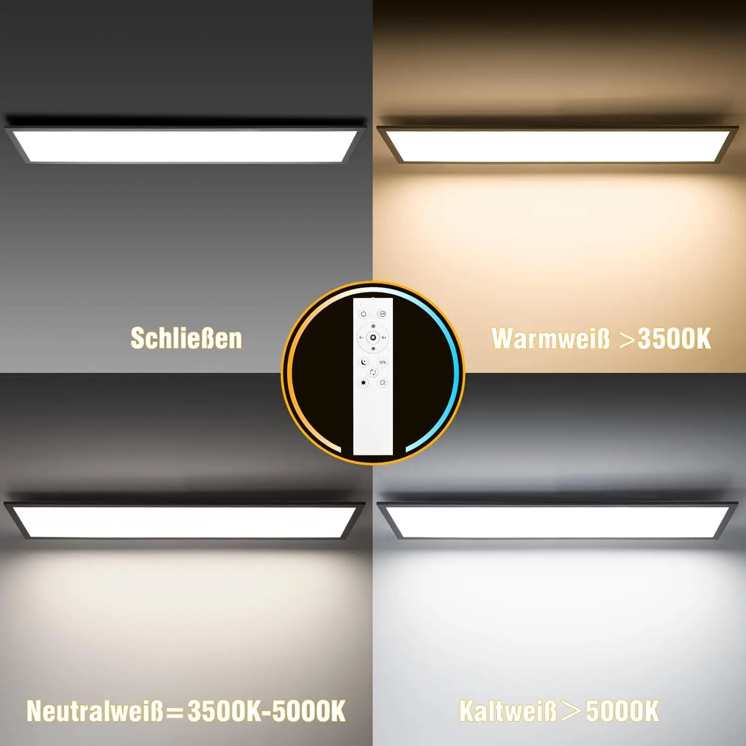 120x30 LED Ceiling Light RGB with Remote, 40W 4800LM Dimmable, Memory Function, 3000K-6500K for Living Room, Bedroom & Office