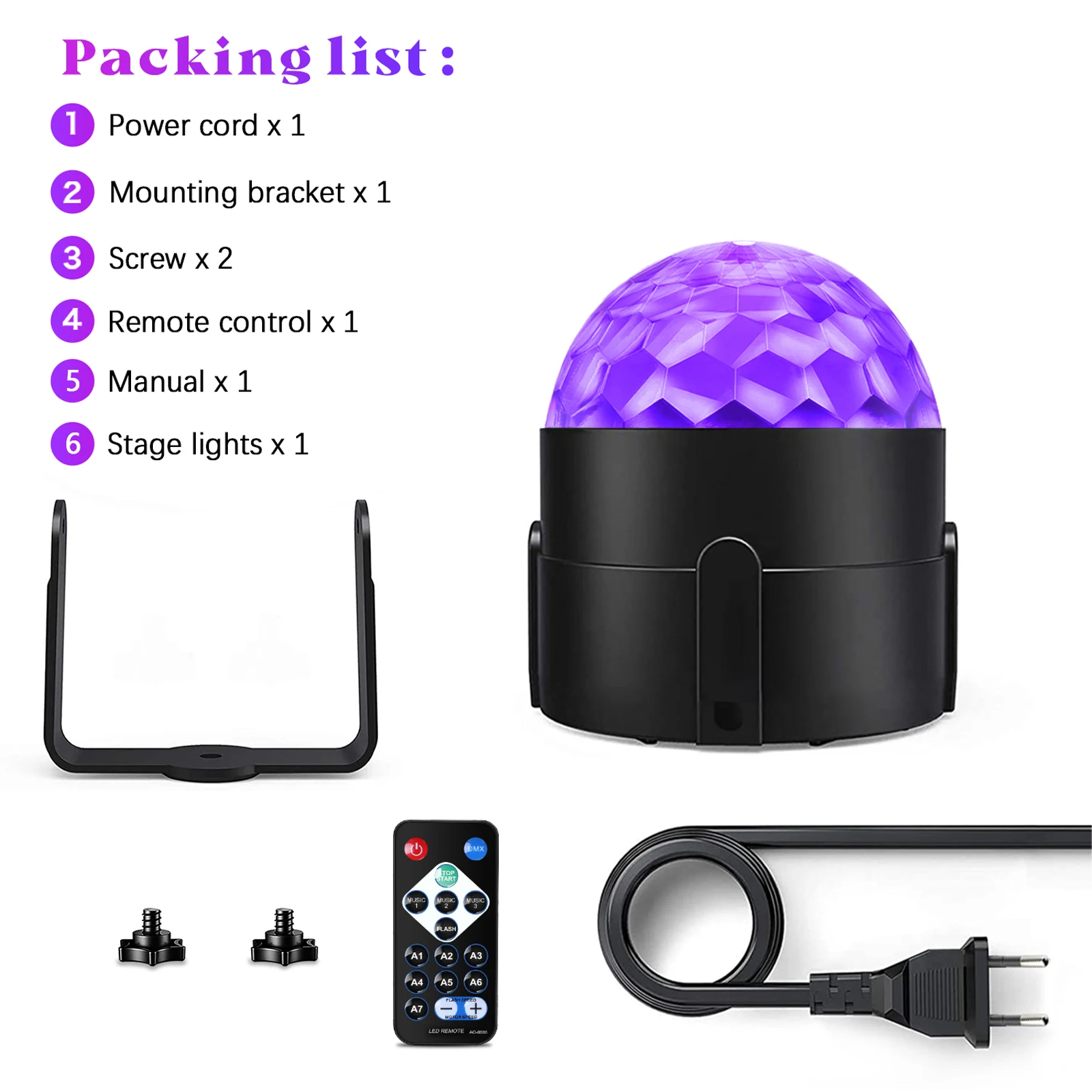 U'King 8PCS UV LED Stage Disco Light Rotating DJ Ball Strobe Remote Sound Control Magic Ball Light Party Club Effect Stage Light
