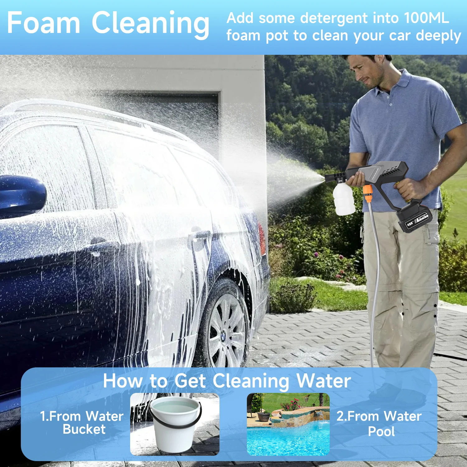 Wireless Car Wash Machine Portable Highpressure Water Gun High-Power Lithium Battery Car Electric Car Wash Machine Household Use