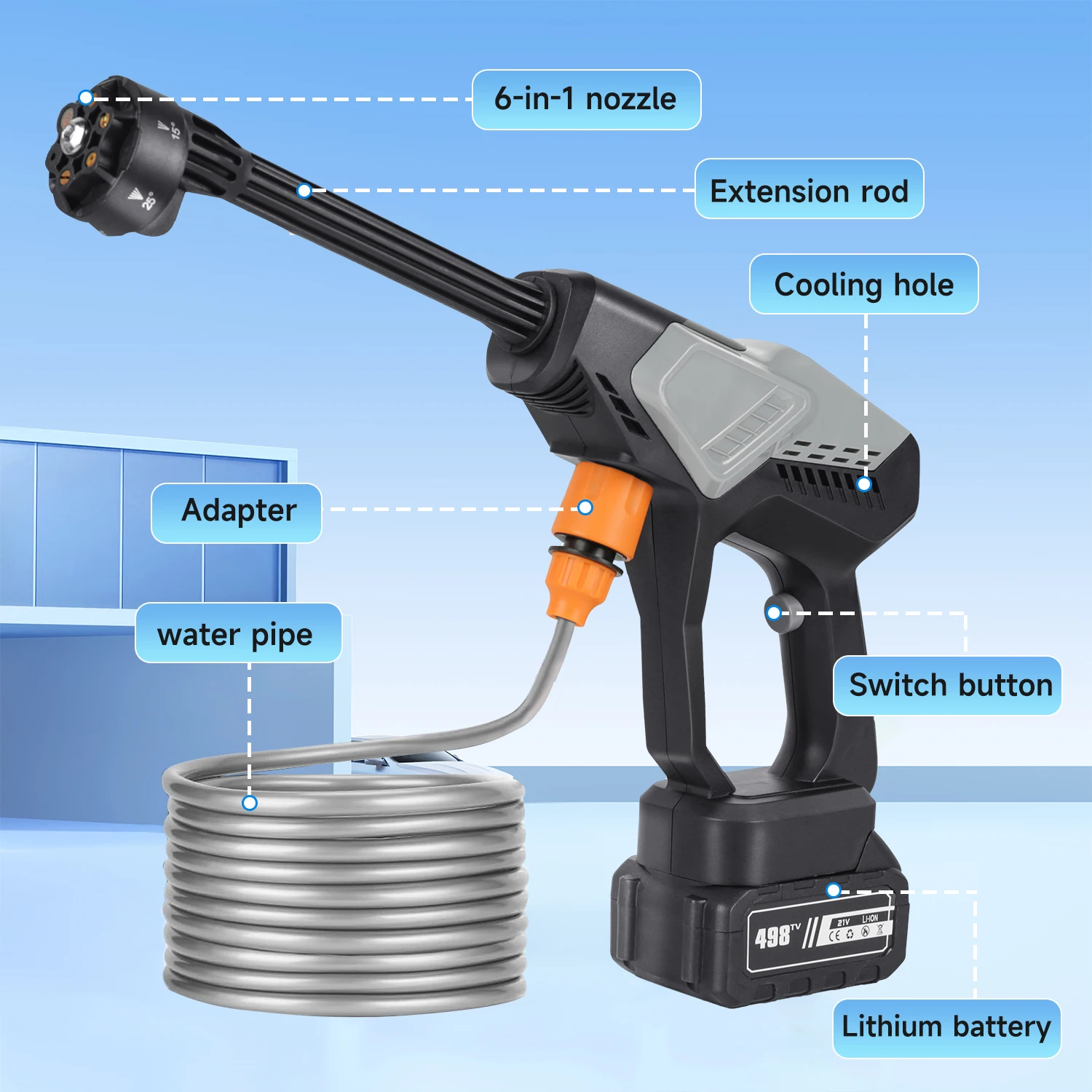 Wireless Car Wash Machine Portable Highpressure Water Gun High-Power Lithium Battery Car Electric Car Wash Machine Household Use