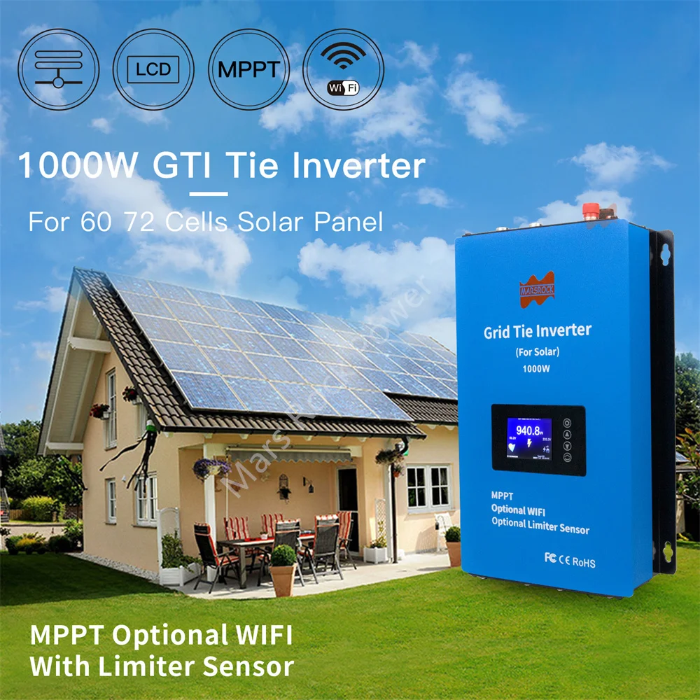 1000W Solar Limit Sensor Grid on Inverter DC 24/48V & AC 230V Built-in WiFi with LCD Display Household Solar Grid Tie Converter