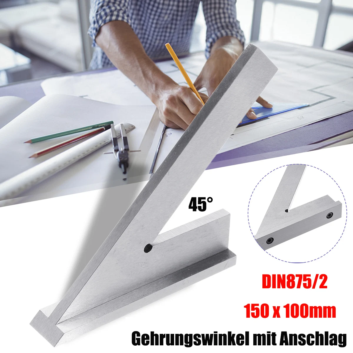 Stainless Steel 45 Degree Miter Angle Corner Ruler Wide Base Gauge Woodworking Square Angle Measuring Tool 150x100mm