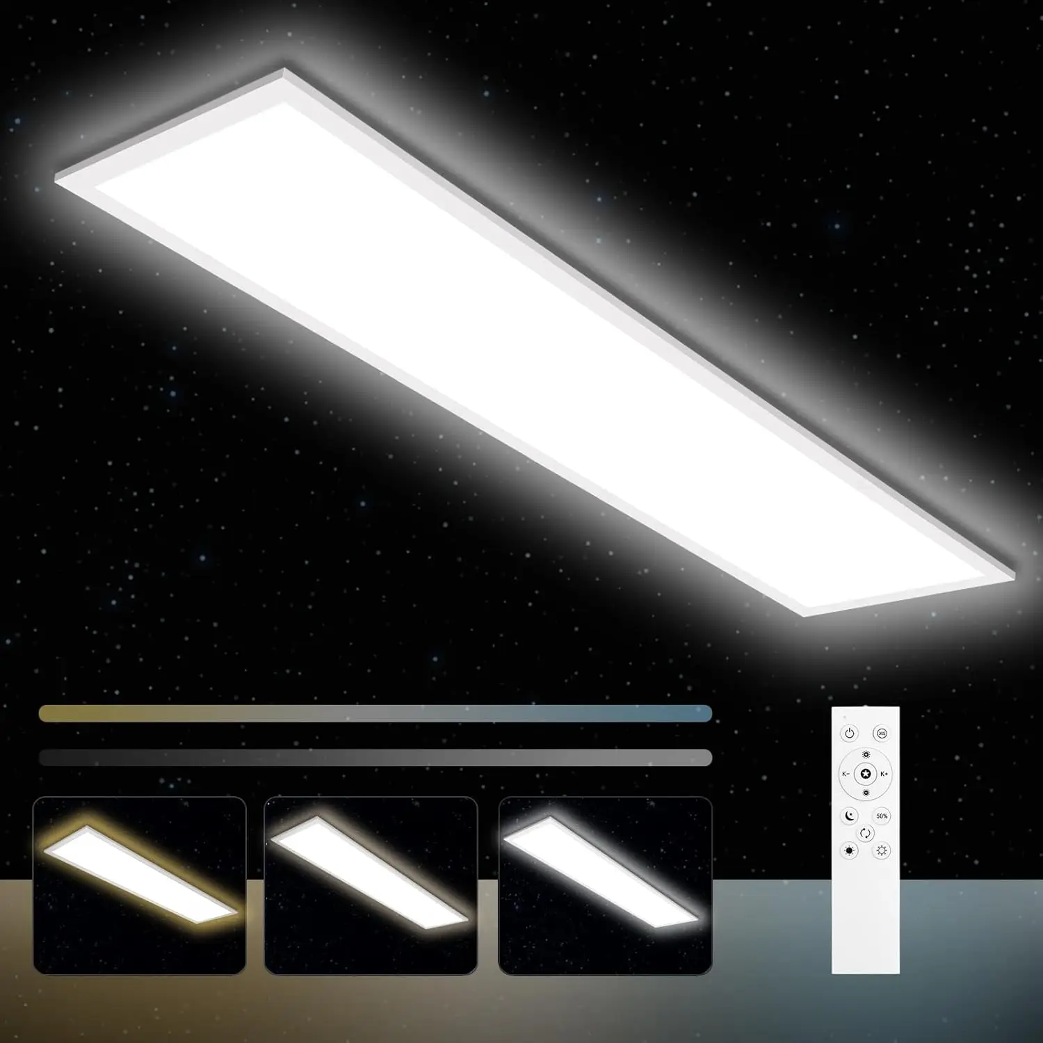 LED Panel Light 120x30 Dimmable with Remote, 40W 4400LM Ceiling Lamp with Memory, 3000K-6500K for Living Room & Bedroom