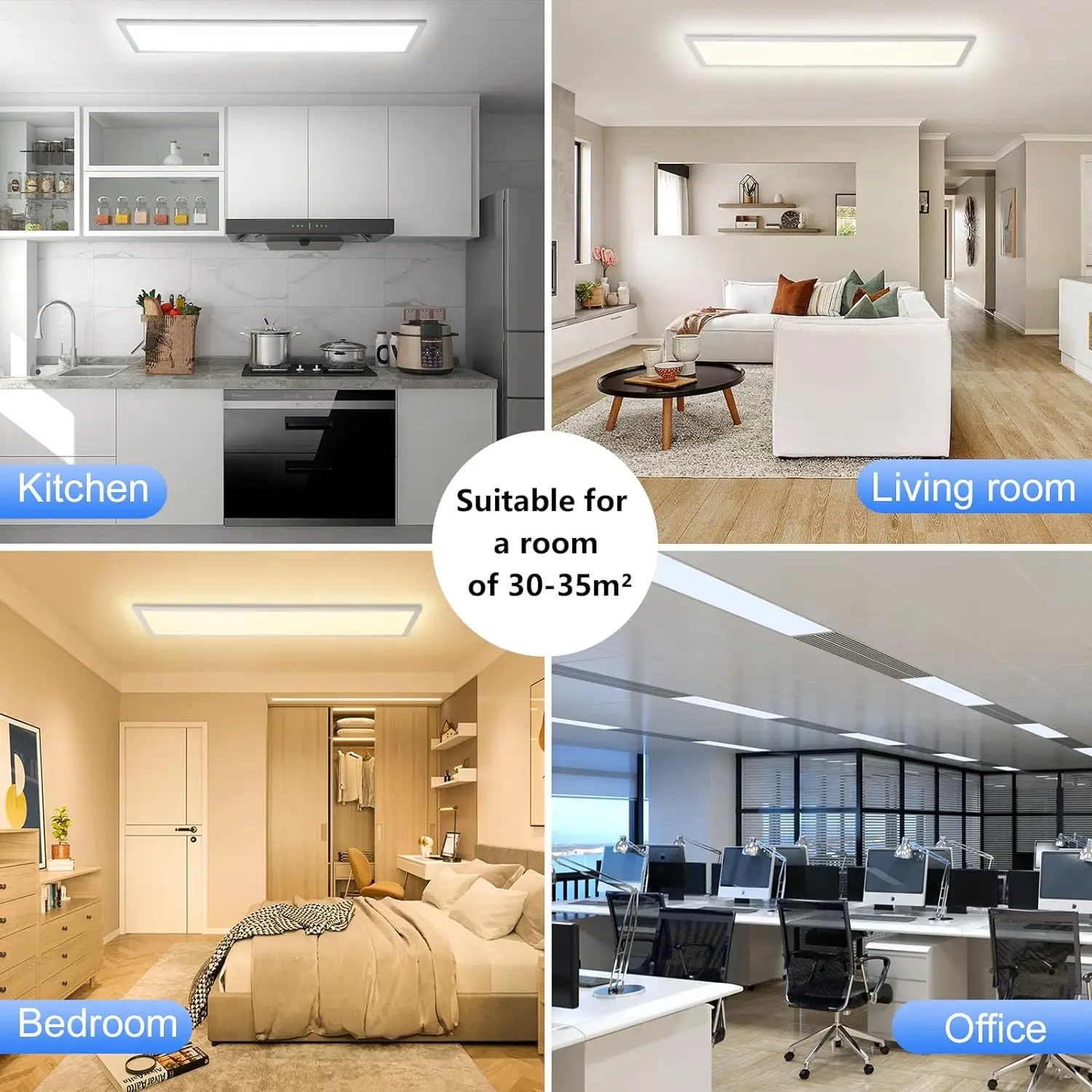 LED Panel Light 120x30 Dimmable with Remote, 40W 4400LM Ceiling Lamp with Memory, 3000K-6500K for Living Room & Bedroom