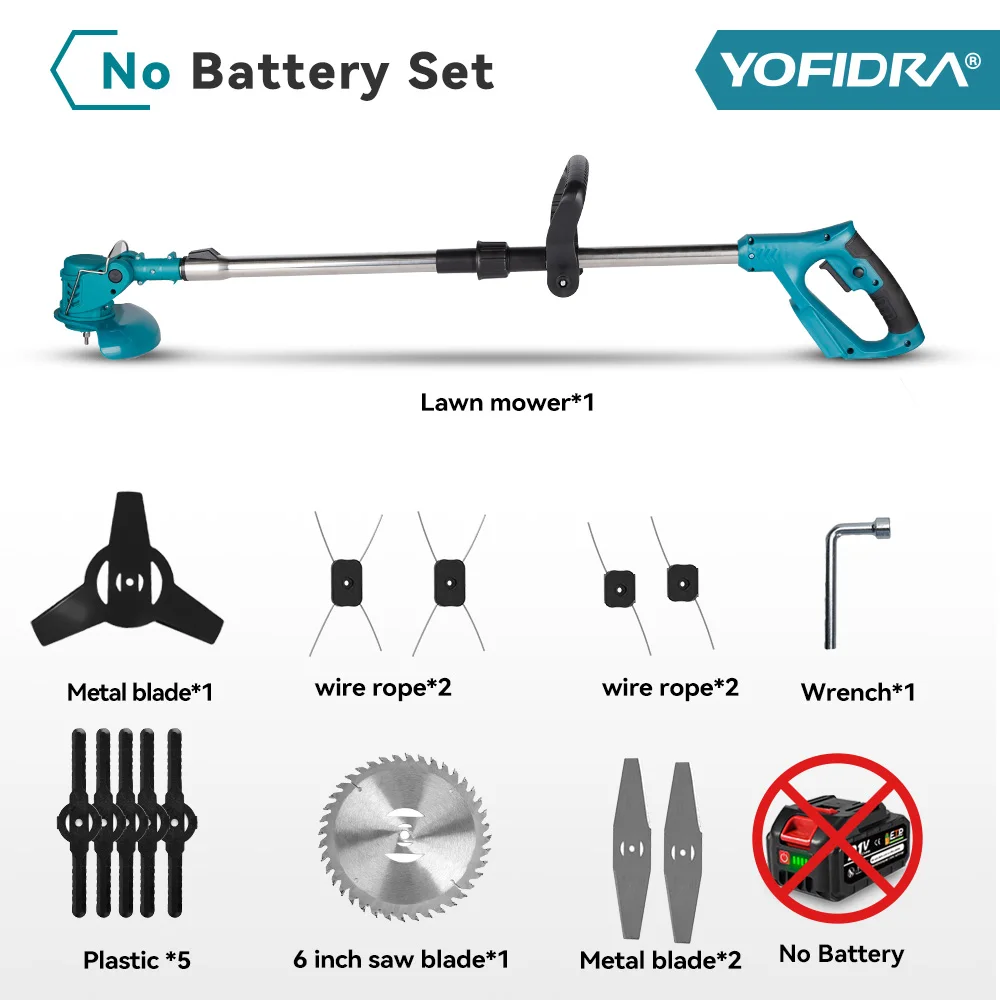 YOFIDRA 100-135cm Electric Lawn Mower 1500W Cordless Foldable Trimmer Pruning Cutting Garden Power Tool For Makita Battery Pin