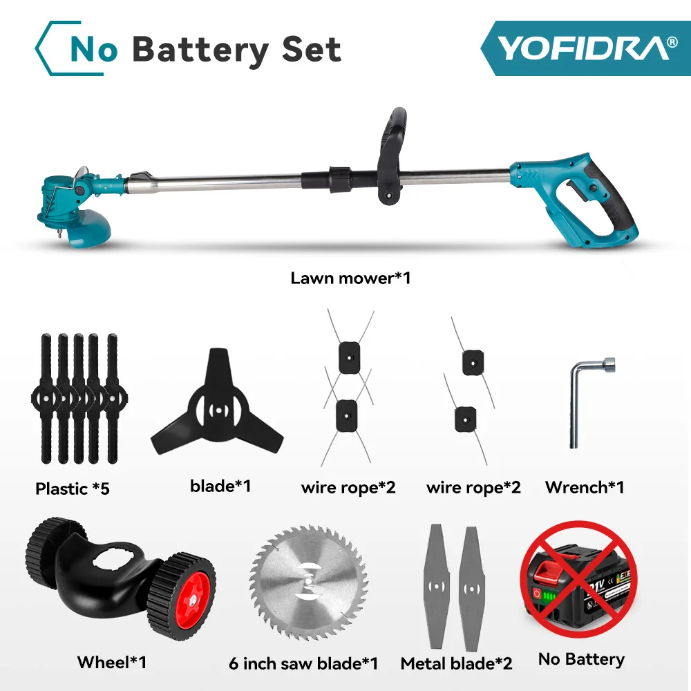 YOFIDRA 100-135cm Electric Lawn Mower 1500W Cordless Foldable Trimmer Pruning Cutting Garden Power Tool For Makita Battery Pin