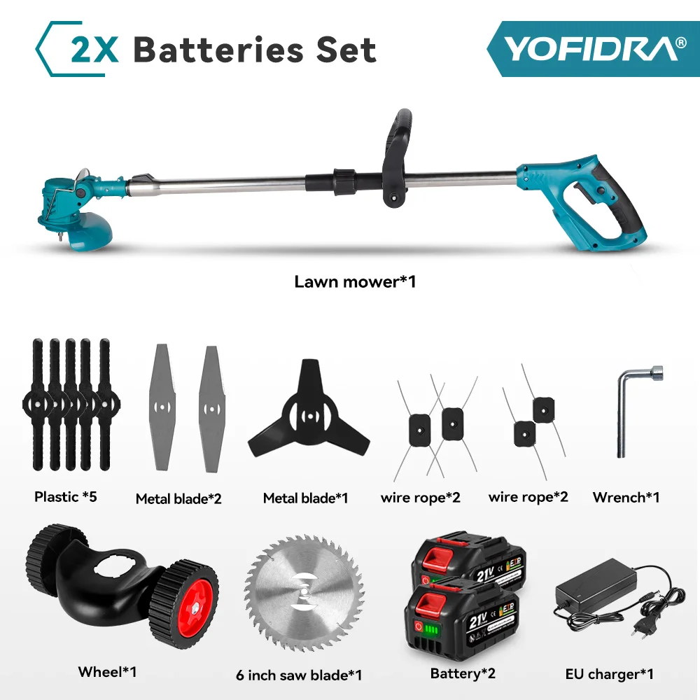 YOFIDRA 100-135cm Electric Lawn Mower 1500W Cordless Foldable Trimmer Pruning Cutting Garden Power Tool For Makita Battery Pin