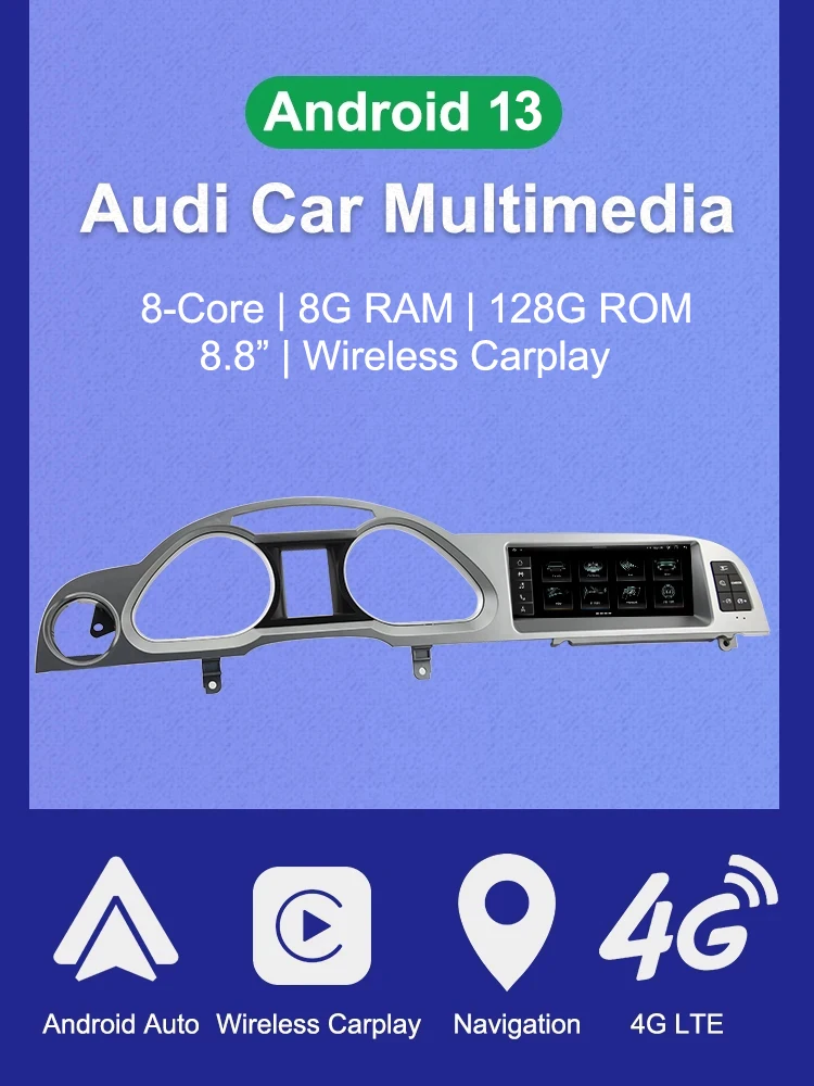 AUTOTOP 8G+128G Android 13 Car Multimedia Player For Audi A6 C6 4F 2005-2012 MMI 2G 3G Carplay Android Auto GPS Navi 4G Wifi BT
