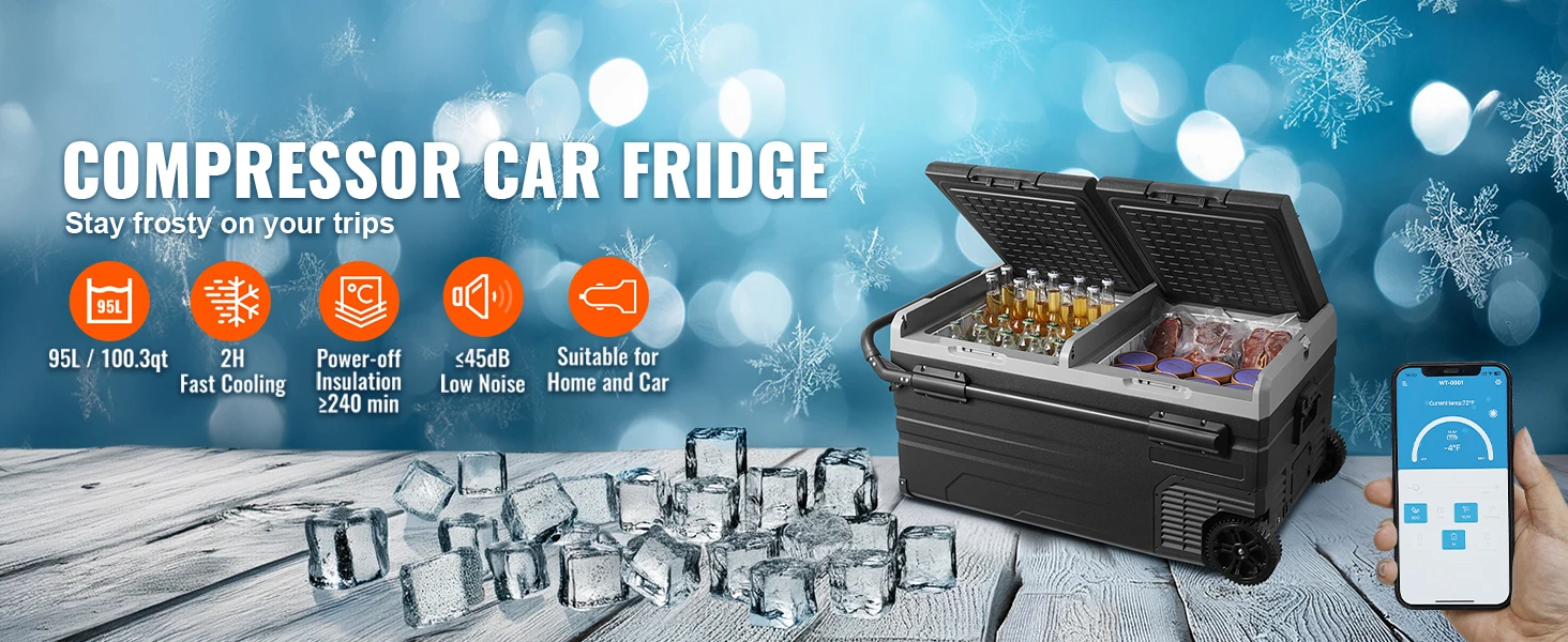 SucceBuy Car Refrigerator 95 L Dual Zone Portable -4℉-68℉ 12/24V DC and 100-240V AC Compressor Cooler for Outdoor Camping