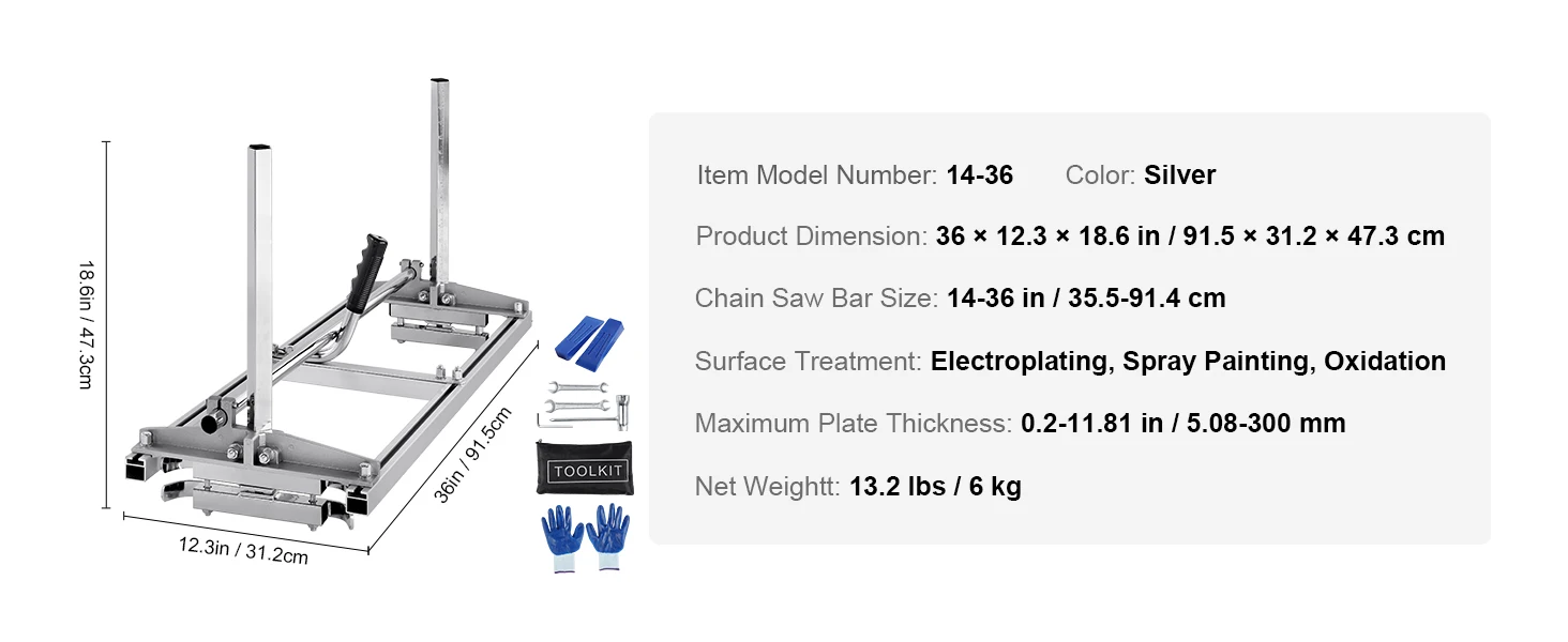 SucceBuy 14-36" Chainsaw Mill Sawmill Guide Bar Chain Saw Planking Mill with 0.2-11.81" Cutting Thickness for Builder Woodworker