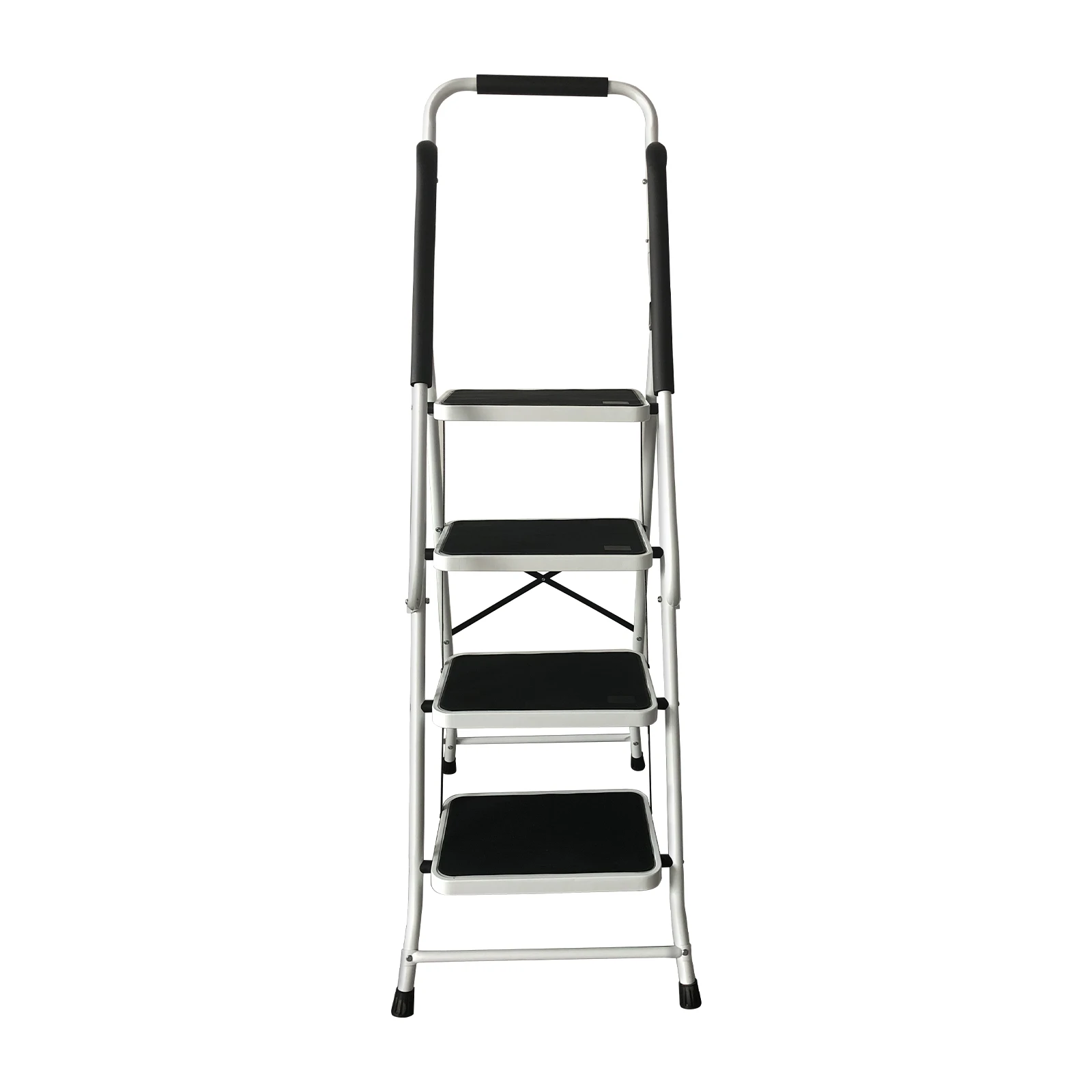 3 Step Ladder with Folding Safety Ramp - Non Slip Heavy Duty 150kg Load Capacity - Adult Steel Step Stool for Home Kitchen