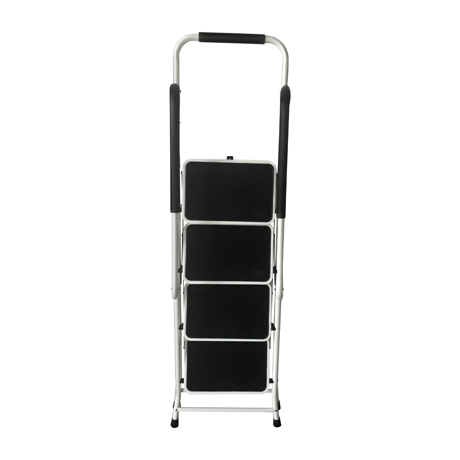 3 Step Ladder with Folding Safety Ramp - Non Slip Heavy Duty 150kg Load Capacity - Adult Steel Step Stool for Home Kitchen