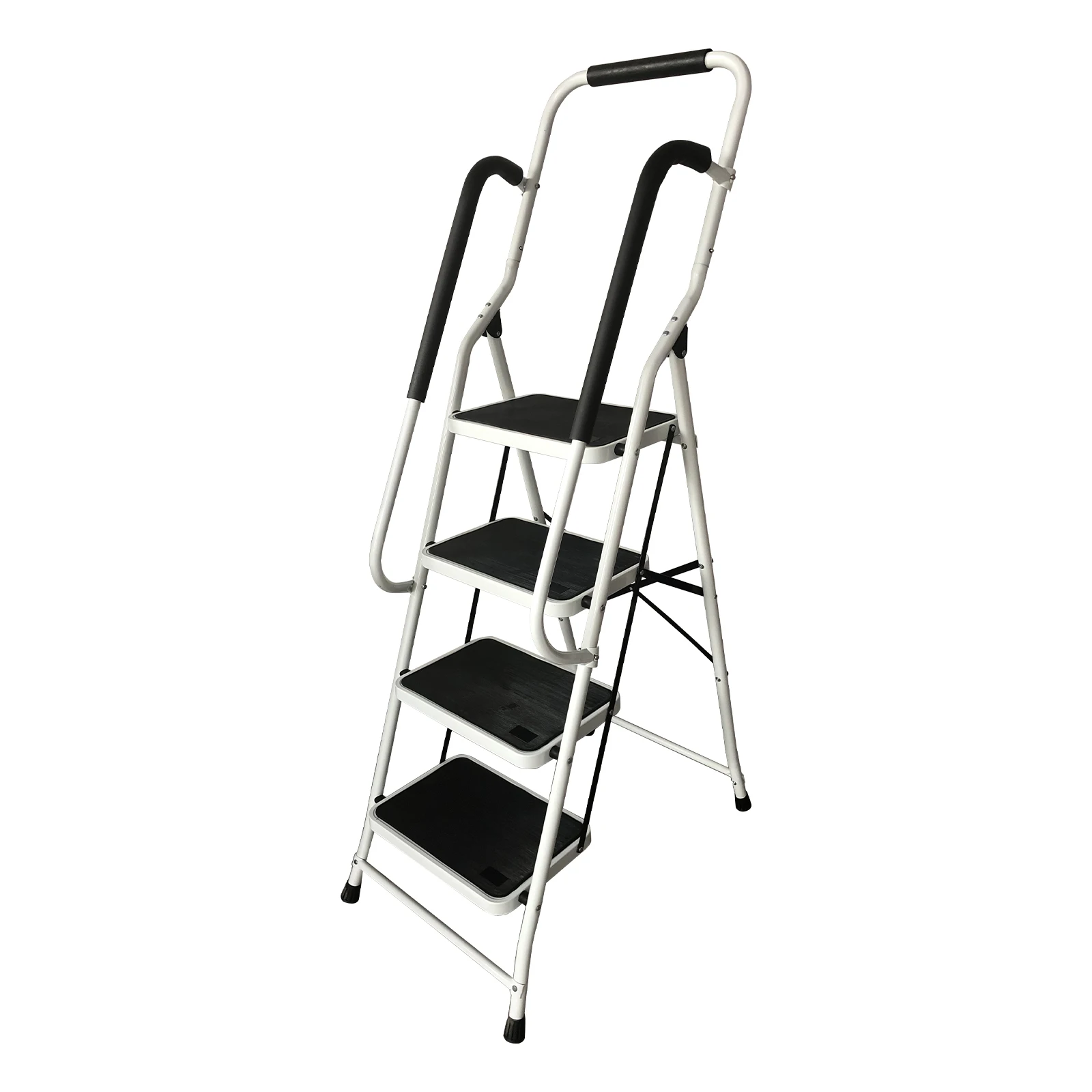 3 Step Ladder with Folding Safety Ramp - Non Slip Heavy Duty 150kg Load Capacity - Adult Steel Step Stool for Home Kitchen