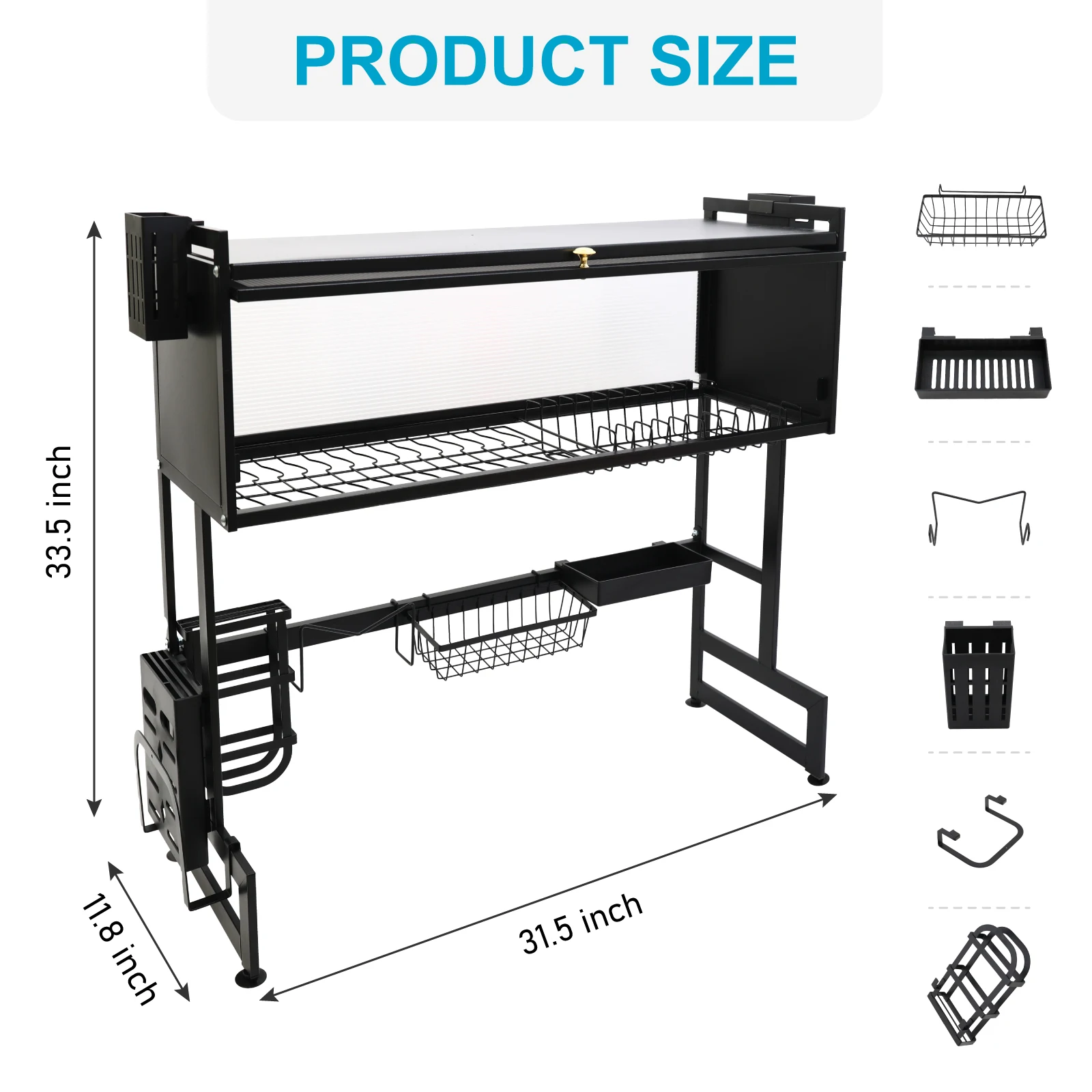 Kitchen Sink Shelf Rack Household Dishes Drain Rack Black Length 85cm Luxury Set 2 Tier Storage Box