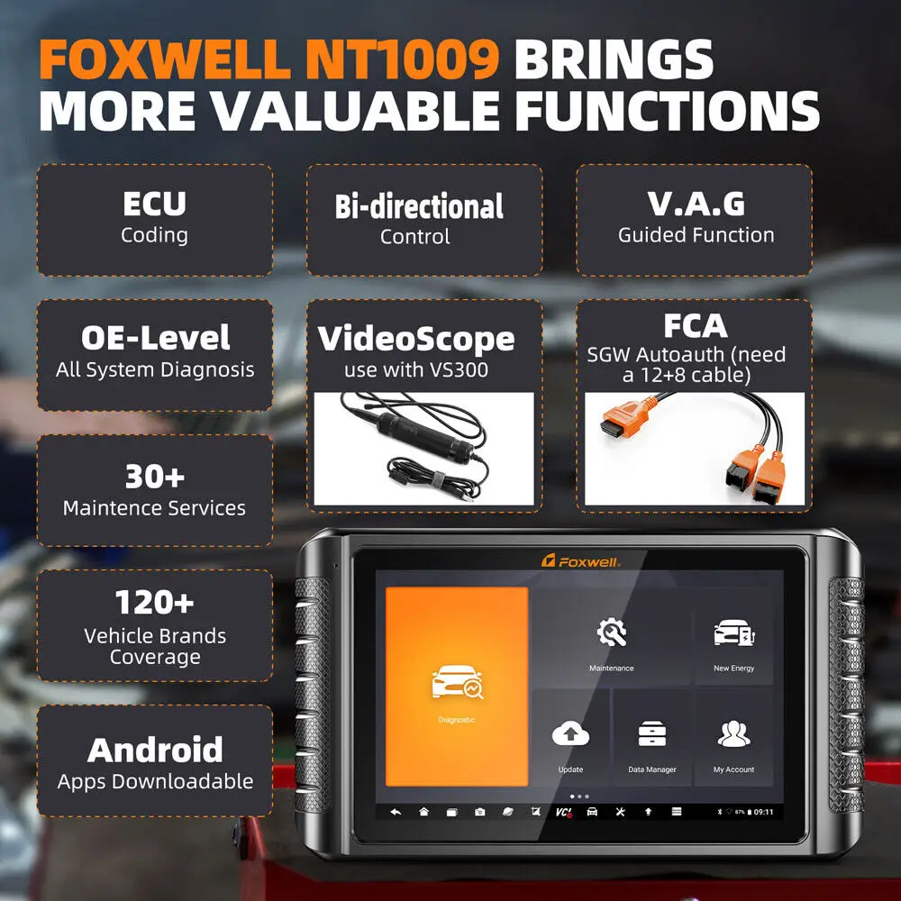 FOXWELL NT1009 Bluetooth Bi-Directional Scan Tool ECU Coding 30+ Reset CAN FD All System Diagnostic Tool 3-Years Free Update