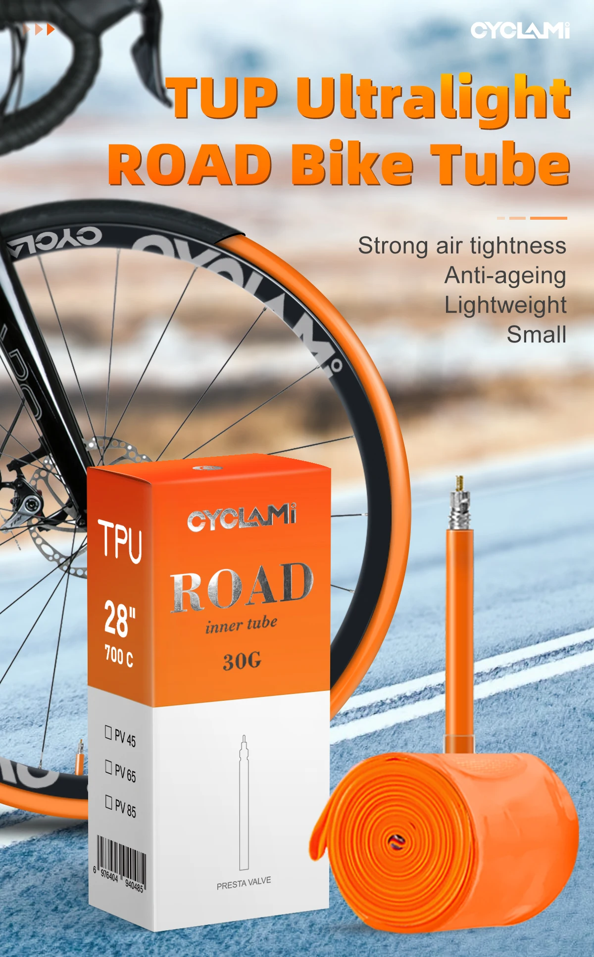 New Version CYCLAMI Ultralight TPU Bike Inner Tube 700c 18 23 25 28 30 32c Road Bicycle 45mm 65mm 85mm French Valve Cycling