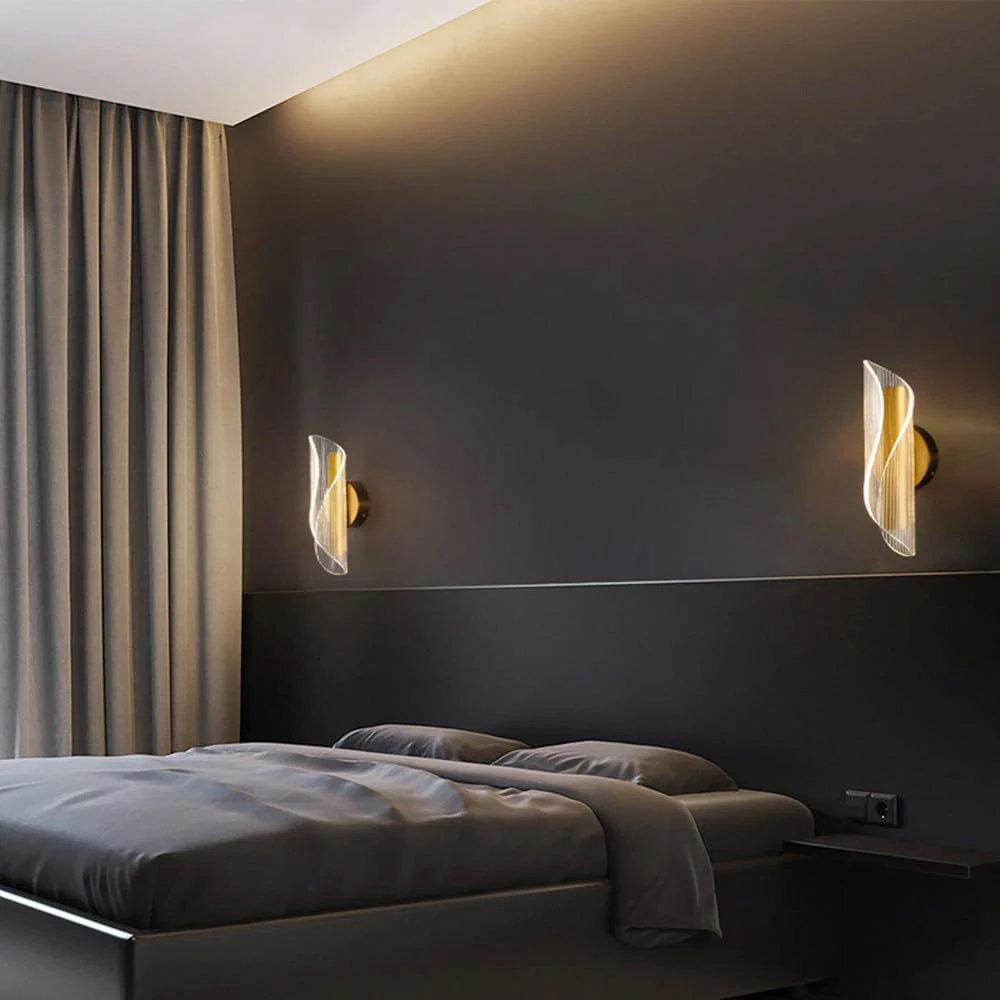 LED Interior Wall Sconce, 12W Dimmable Modern Wall Lamp Gold, Acrylic Interior Wall Light for Bedroom, Hallway, Porch