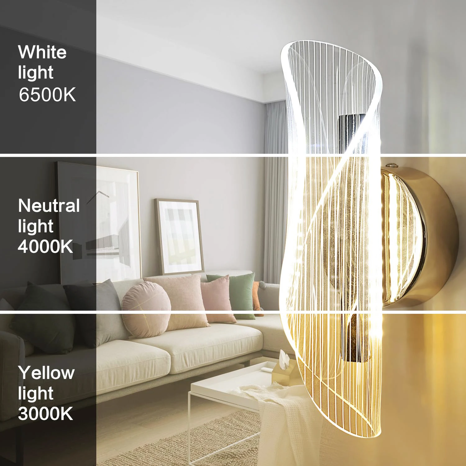 LED Interior Wall Sconce, 12W Dimmable Modern Wall Lamp Gold, Acrylic Interior Wall Light for Bedroom, Hallway, Porch