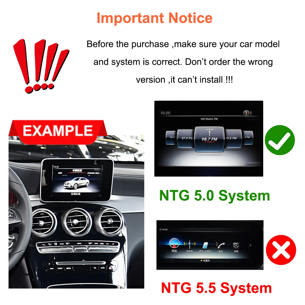 Bonroad Android Multimedia Screen Wireless CarPlay Android Auto For Mercedes-Benz C Class W205 GLC V Class W447 2015-2018 NTG5.0