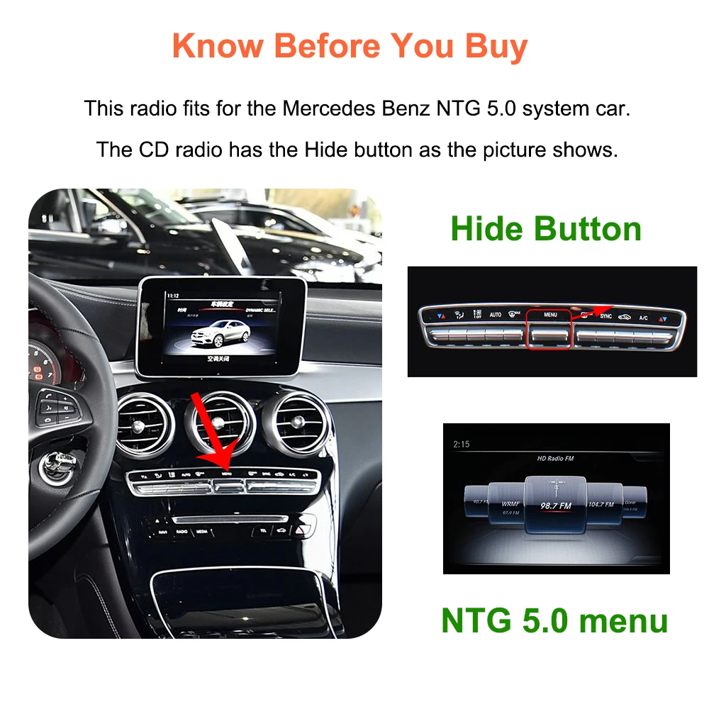 Bonroad Android Multimedia Screen Wireless CarPlay Android Auto For Mercedes-Benz C Class W205 GLC V Class W447 2015-2018 NTG5.0