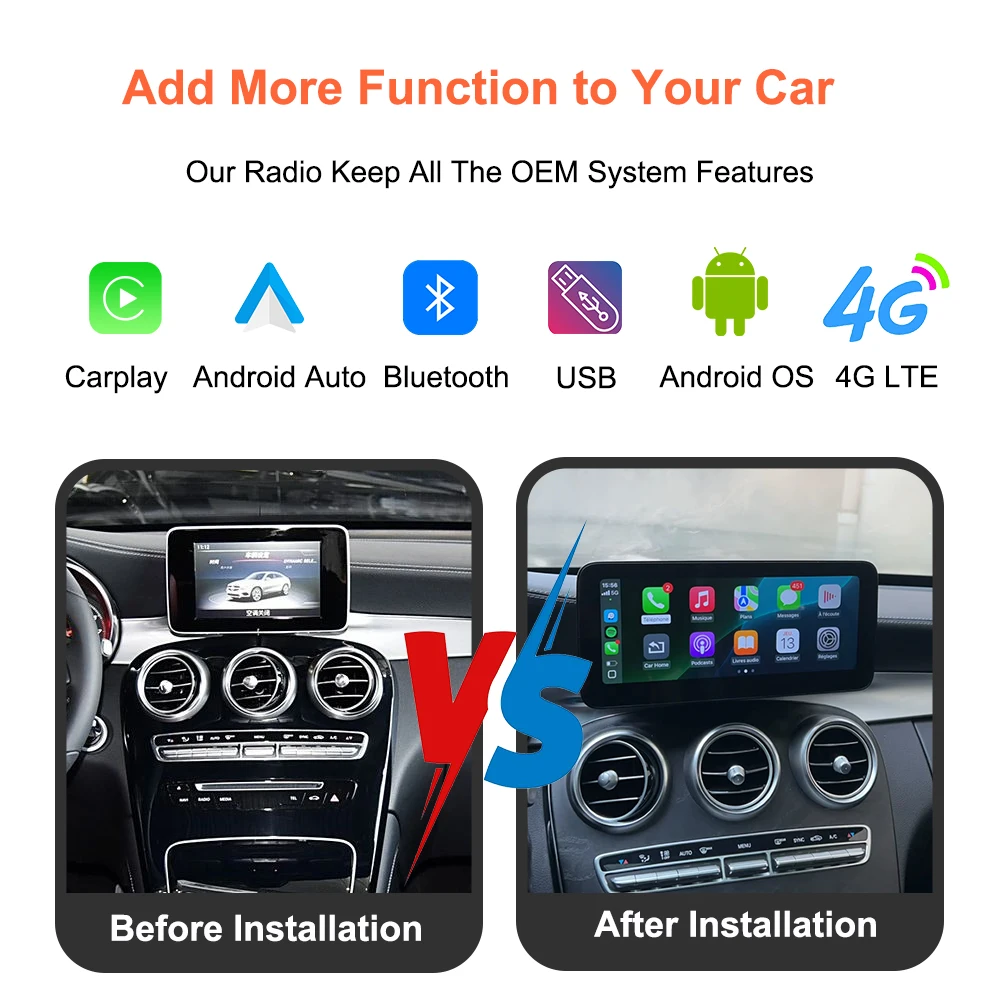 Bonroad Android Multimedia Screen Wireless CarPlay Android Auto For Mercedes-Benz C Class W205 GLC V Class W447 2015-2018 NTG5.0