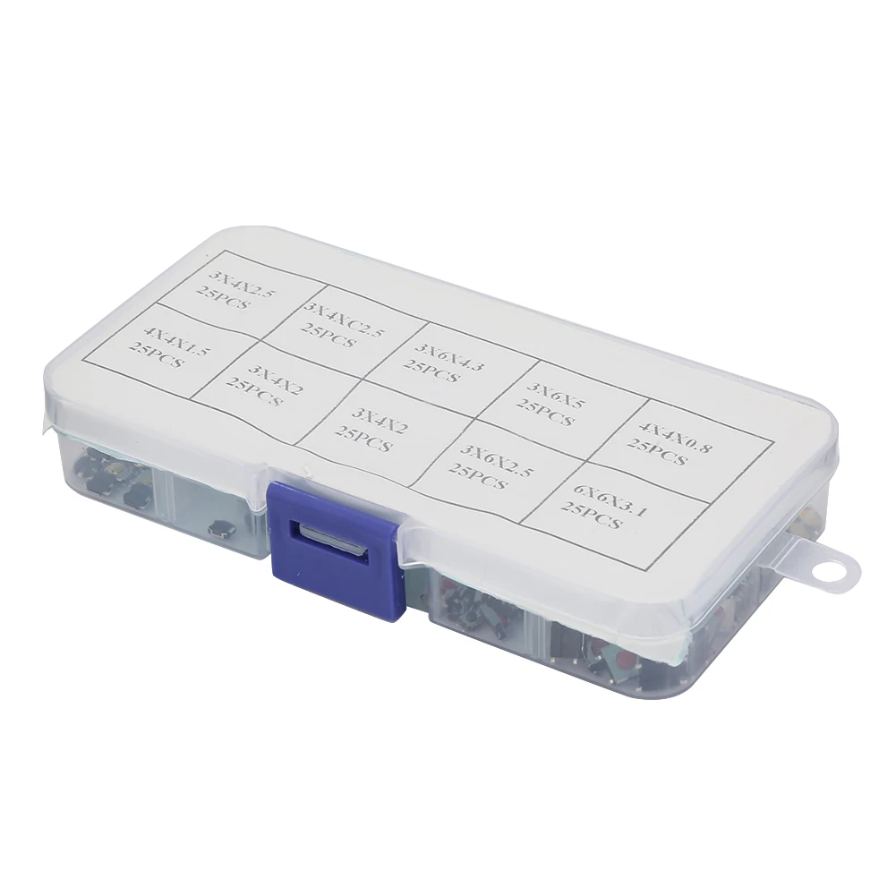250 pcs Remote Control Tactile Push Switch Kit Mixed 10 Types Multiple Purposes Button for Tactile Car Switch Kit