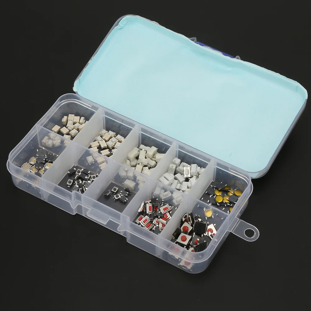 250 pcs Remote Control Tactile Push Switch Kit Mixed 10 Types Multiple Purposes Button for Tactile Car Switch Kit