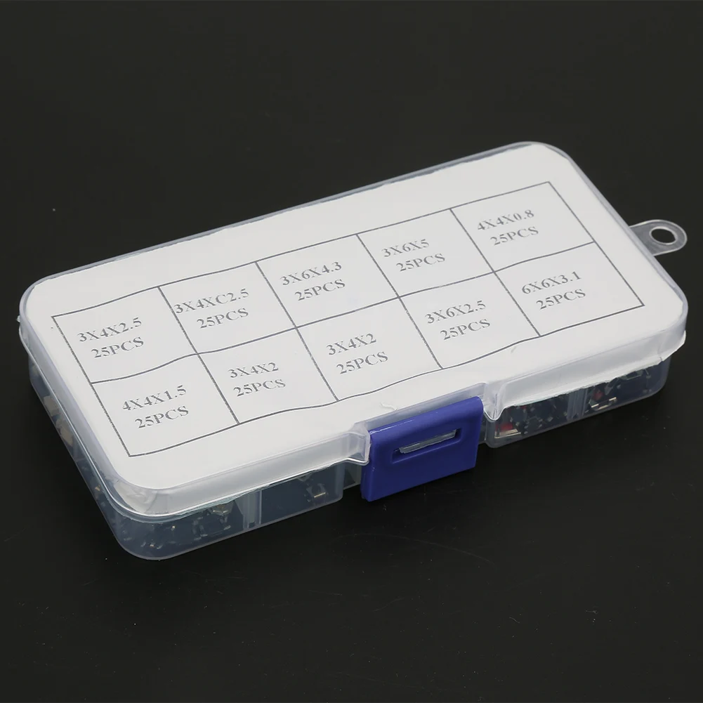 250 pcs Remote Control Tactile Push Switch Kit Mixed 10 Types Multiple Purposes Button for Tactile Car Switch Kit