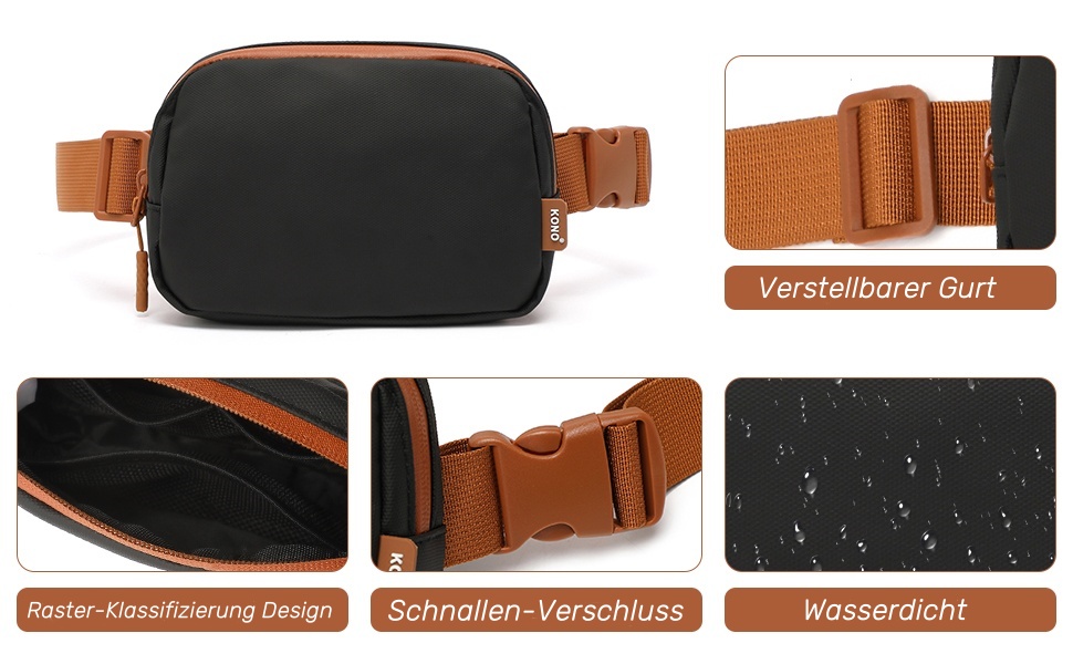 Kono Fashion fanny pack belt Bag shoulder bag Water Repellent Lightweight Travel Breast Pocket with Adjustable Strap