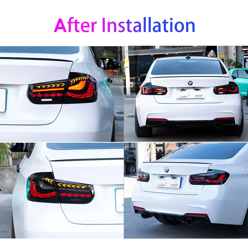 2PCs LED Taillights for BMW 3 Series F30 F80 2013-2018 Sequential Turn Signal Start-up Animation Dynamic Turning Signals Flowing Water Flicker DRL Fog Reverse Brake Tail Lamps Left and Right Rear Lamps Plug and Play Car Tail Light Assembly