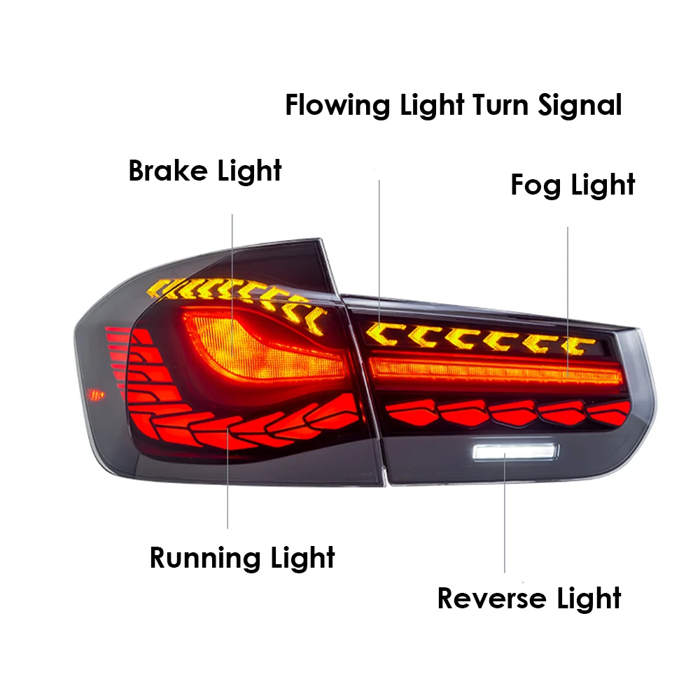 2PCs LED Taillights for BMW 3 Series F30 F80 2013-2018 Sequential Turn Signal Start-up Animation Dynamic Turning Signals Flowing Water Flicker DRL Fog Reverse Brake Tail Lamps Left and Right Rear Lamps Plug and Play Car Tail Light Assembly