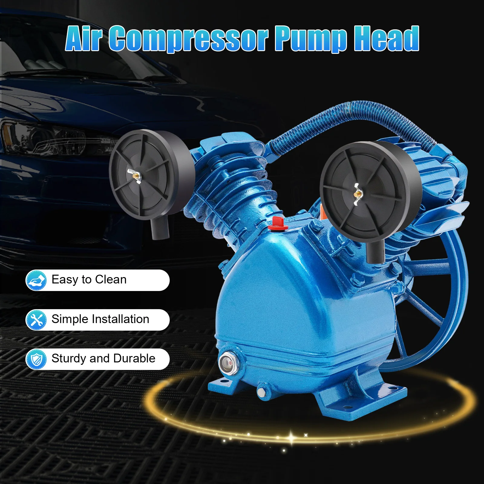 High-Efficiency 2200W Air Compressor Pump, 8 Bar Pressure, 8.8CFM Air Supply, Cast Iron Body, Low Noise & Fast Cooling