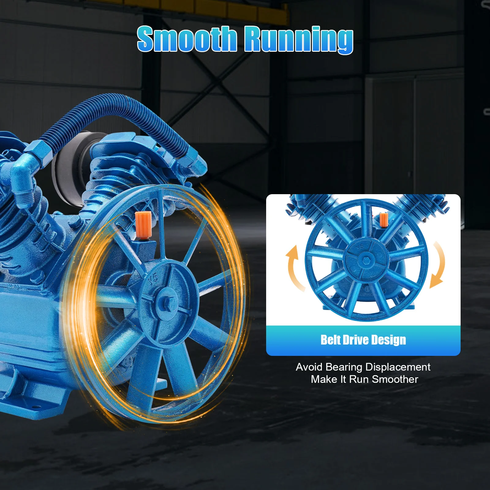 High-Efficiency 2200W Air Compressor Pump, 8 Bar Pressure, 8.8CFM Air Supply, Cast Iron Body, Low Noise & Fast Cooling
