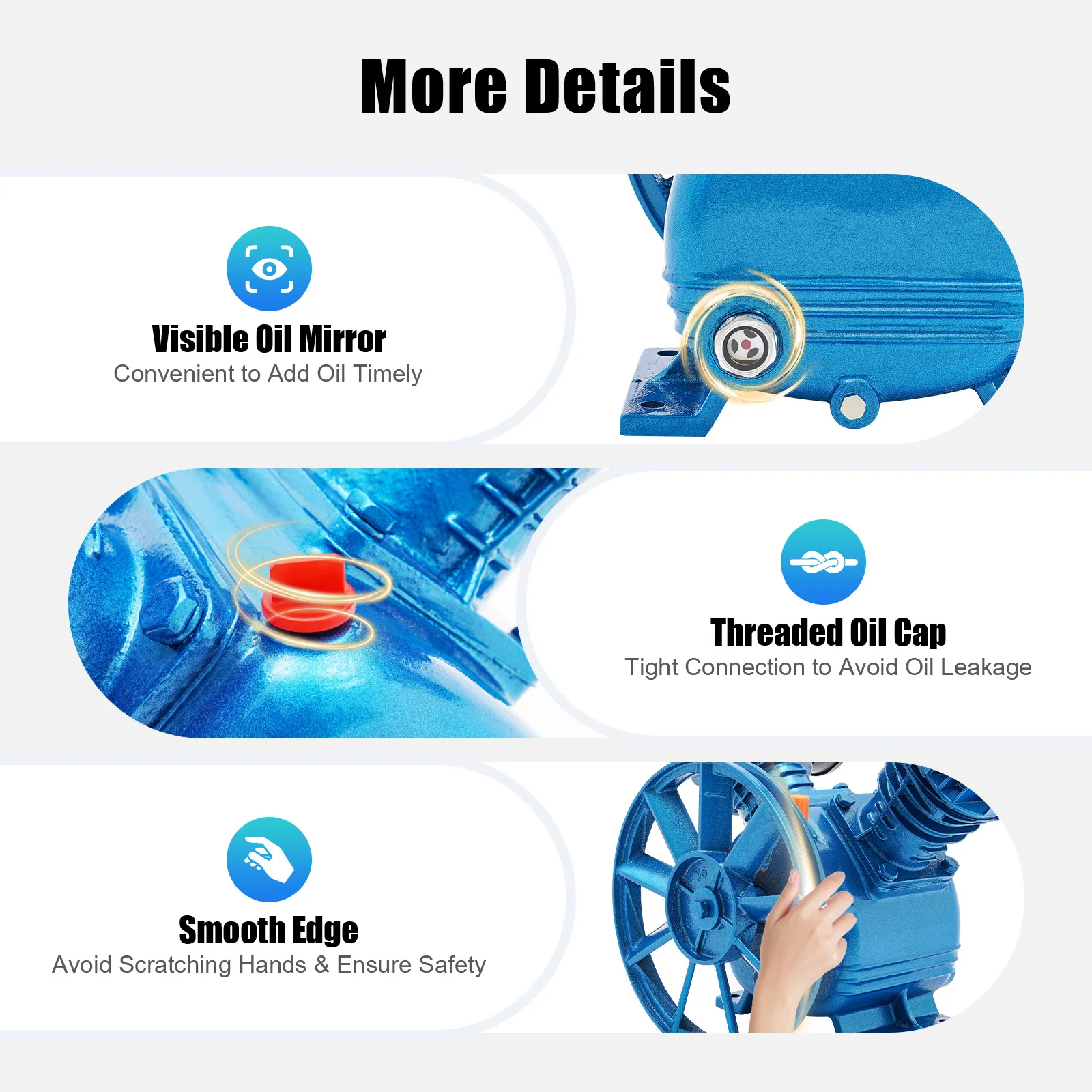 High-Efficiency 2200W Air Compressor Pump, 8 Bar Pressure, 8.8CFM Air Supply, Cast Iron Body, Low Noise & Fast Cooling