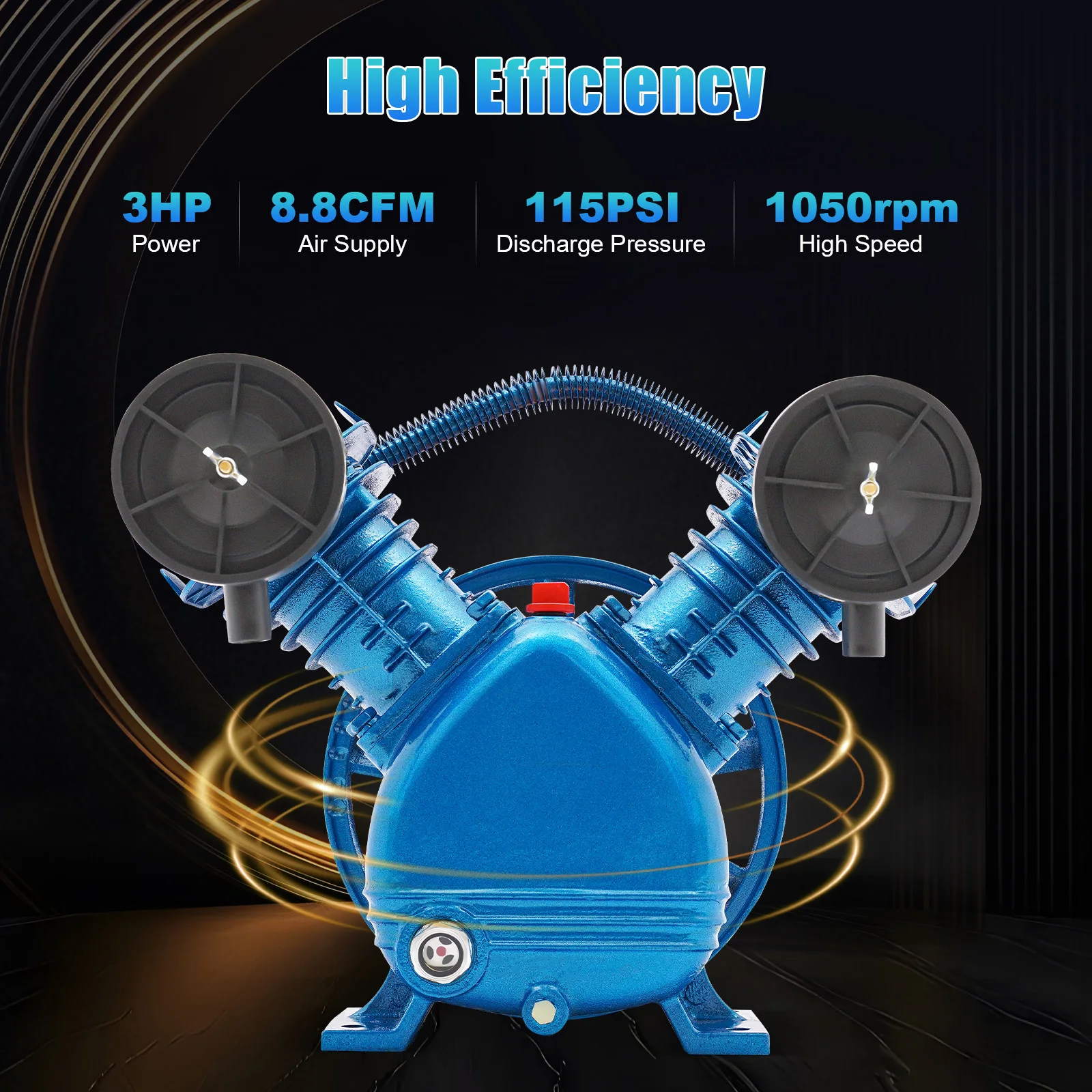 High-Efficiency 2200W Air Compressor Pump, 8 Bar Pressure, 8.8CFM Air Supply, Cast Iron Body, Low Noise & Fast Cooling