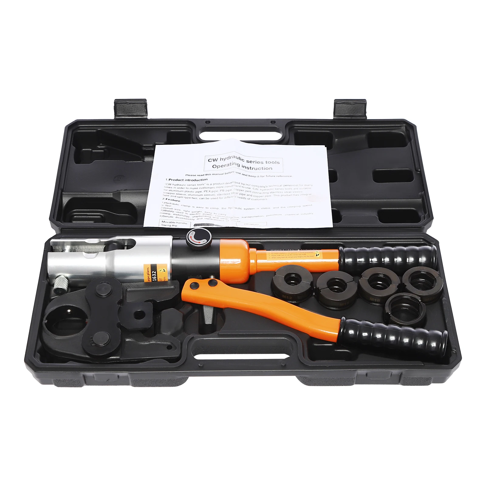 10T Hydraulic Crimping Tool 5 Interchangeable Dies M12/M15/M18/M22/M28 360° Rotatable Head for Copper Pipe Terminal Cable Wire Crimper