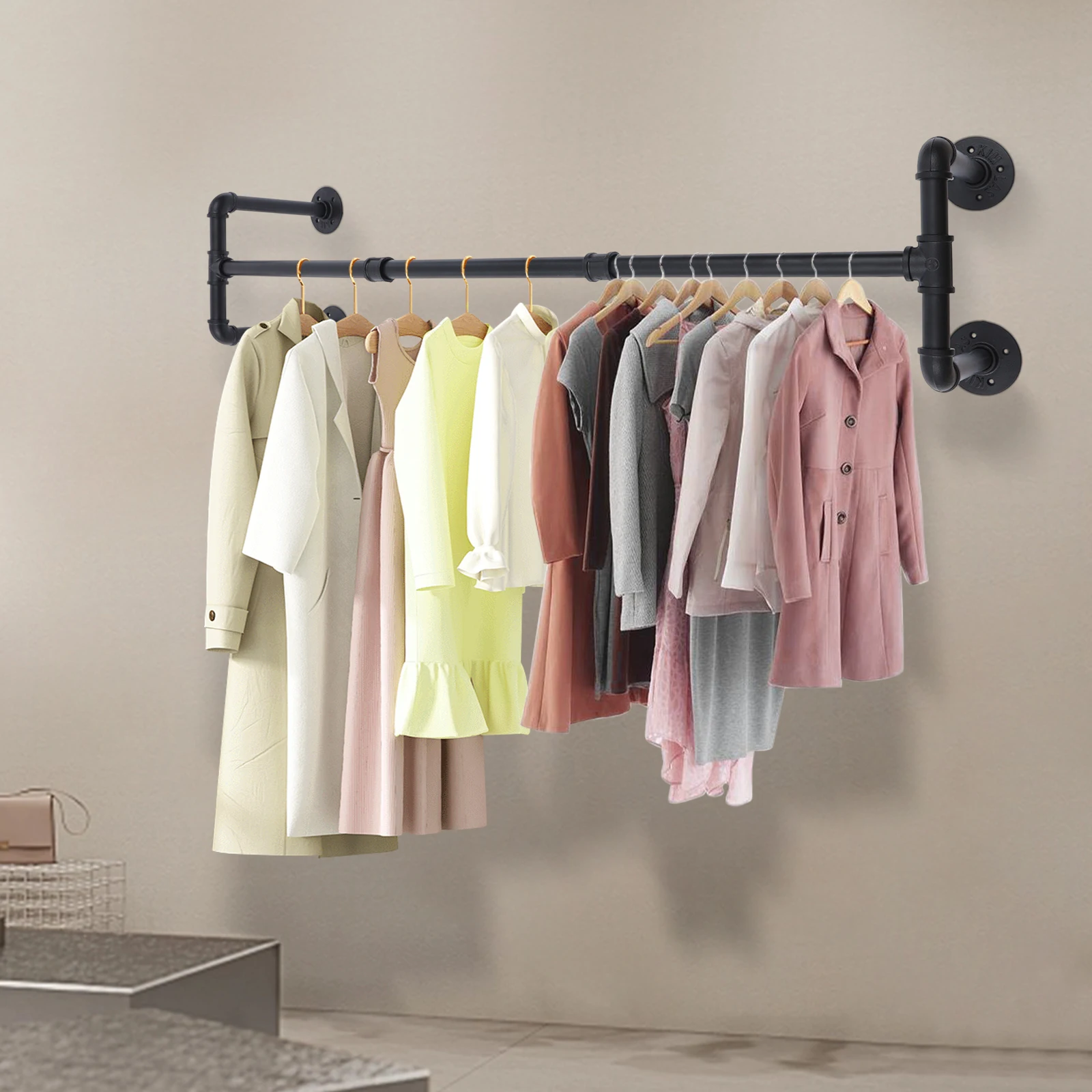Industrial Style Clothes Rail Wall-mounted Clothes Hanger Rack Industrial Pipe Clothing Rack Clothes Hanger Rack Garment Rack