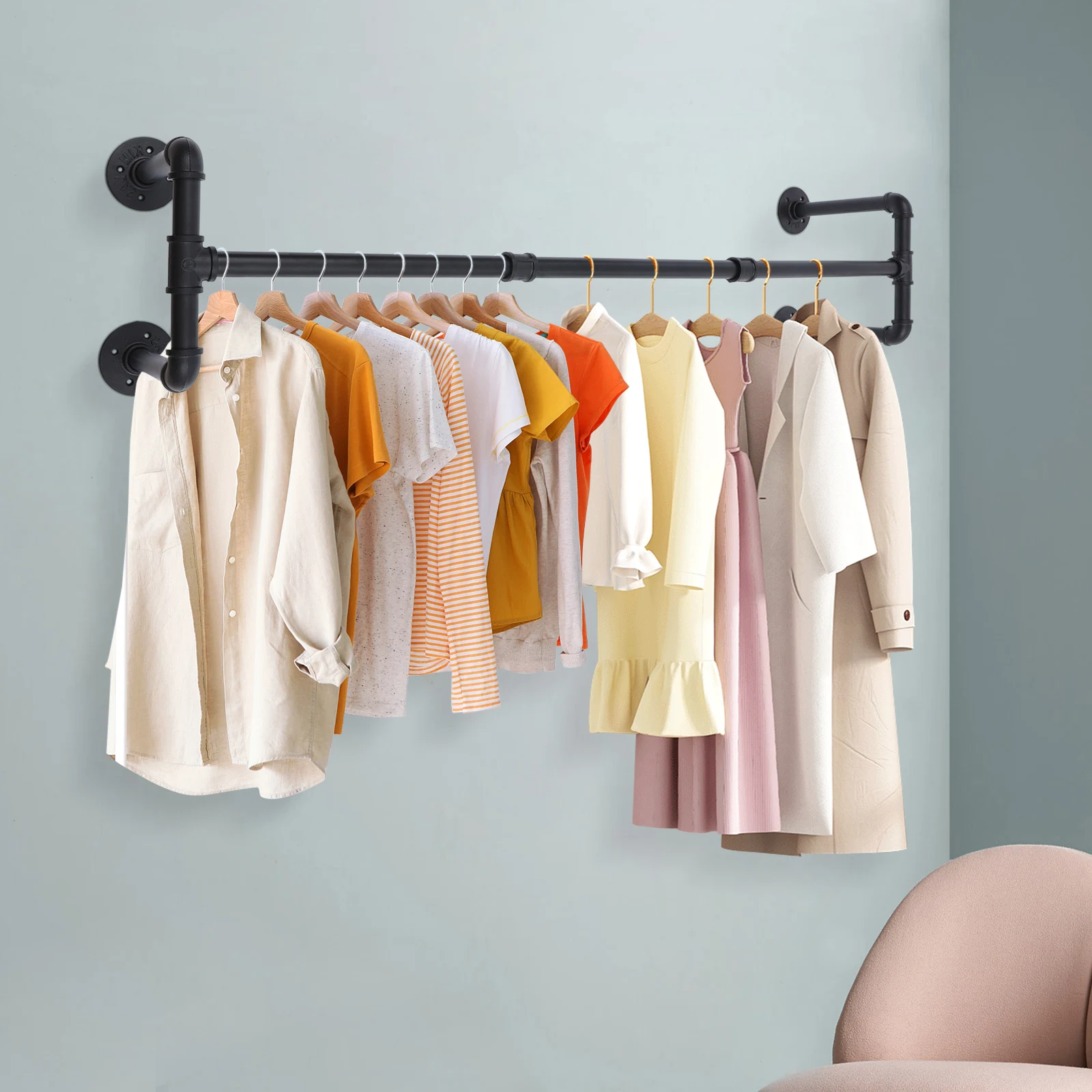 Industrial Style Clothes Rail Wall-mounted Clothes Hanger Rack Industrial Pipe Clothing Rack Clothes Hanger Rack Garment Rack