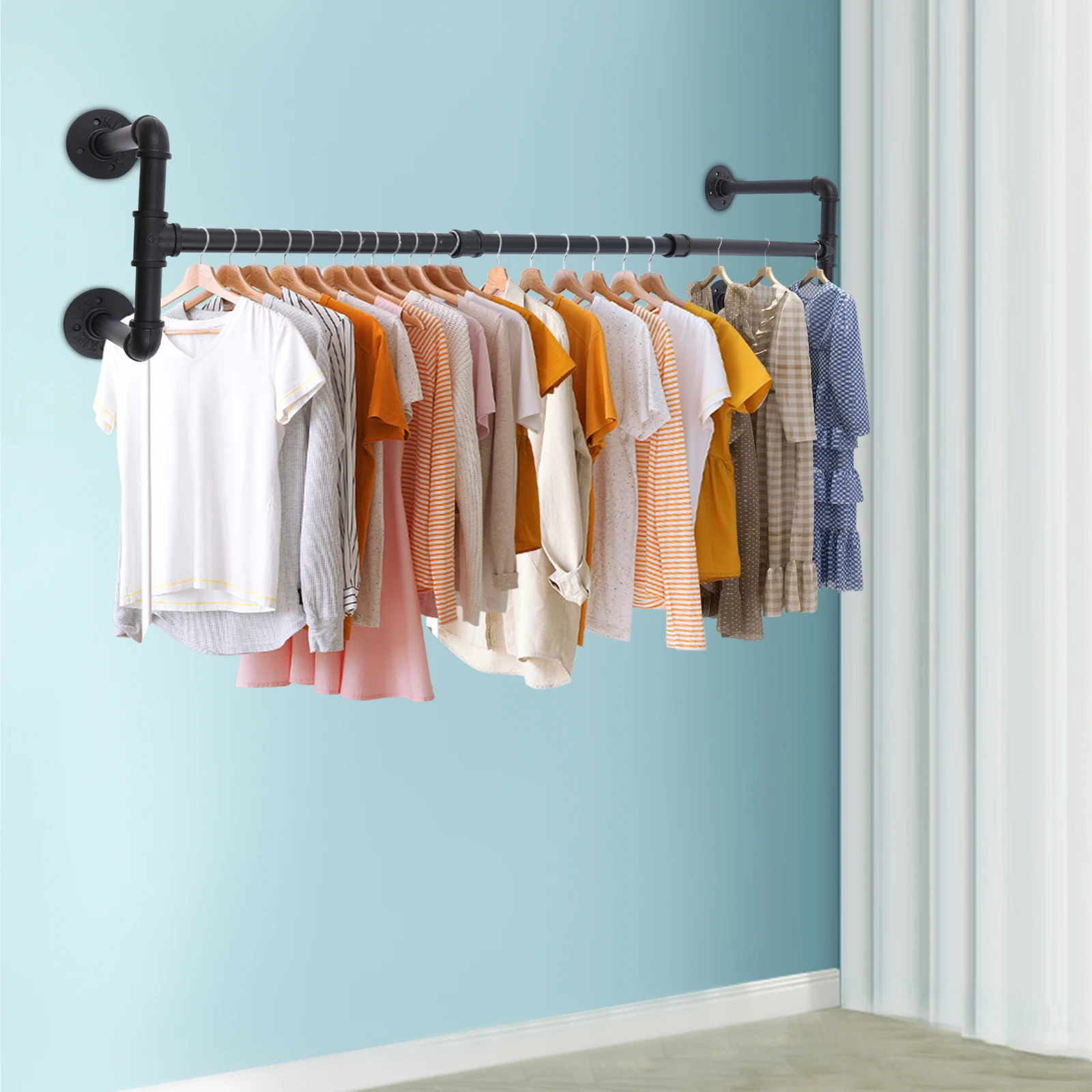 Industrial Style Clothes Rail Wall-mounted Clothes Hanger Rack Industrial Pipe Clothing Rack Clothes Hanger Rack Garment Rack
