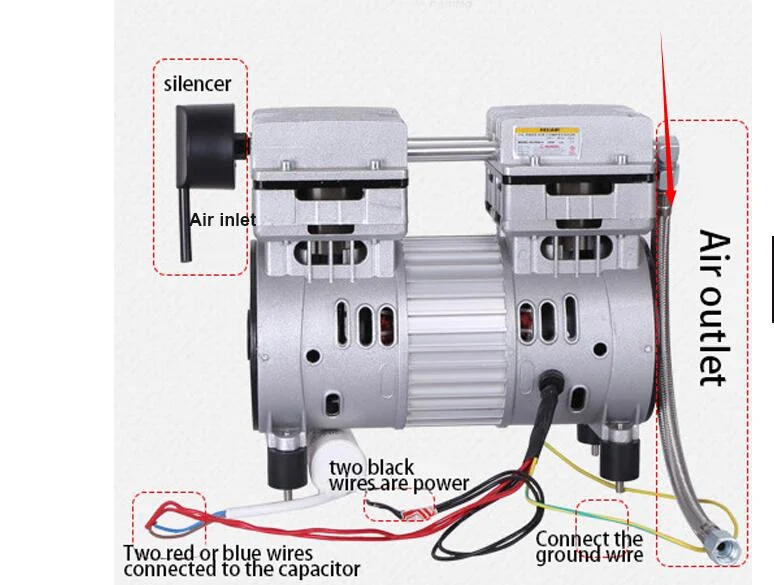 750W/1HP Oil-free Air Compressor 8 Bar High-Pressure Air Compressor Silent Oil-free Compressor Head Unit 1400RPM 125L/min 220V