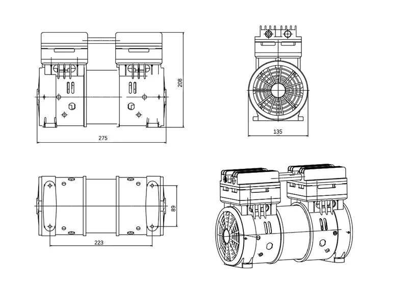750W/1HP Oil-free Air Compressor 8 Bar High-Pressure Air Compressor Silent Oil-free Compressor Head Unit 1400RPM 125L/min 220V