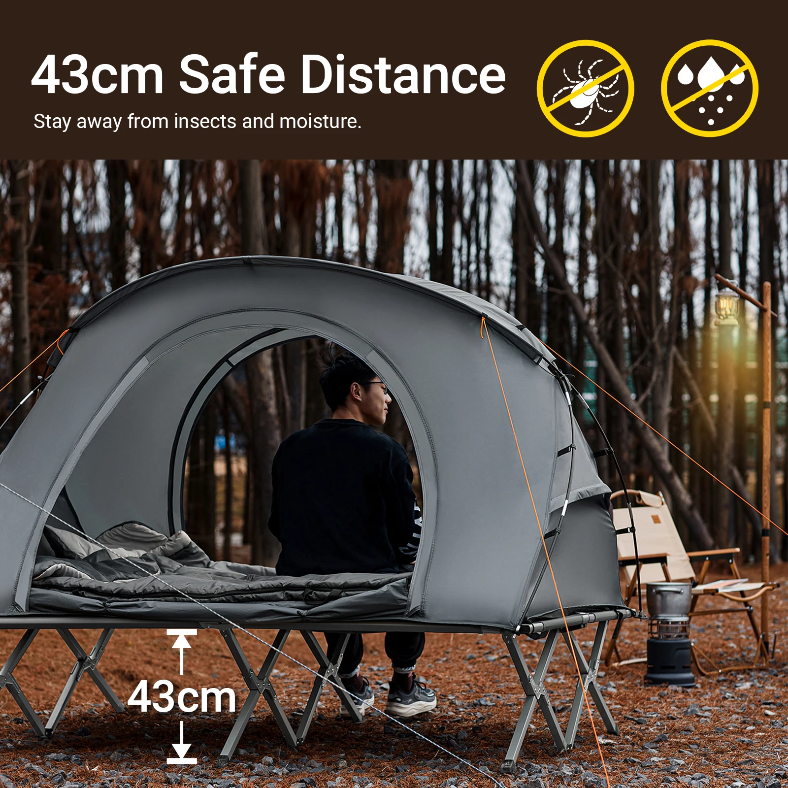 SoBuy OGS60-L-HG Survival-tent camp bed with tent camp bed 4in1 camping set with sleeping bag and accessories tent 2 person