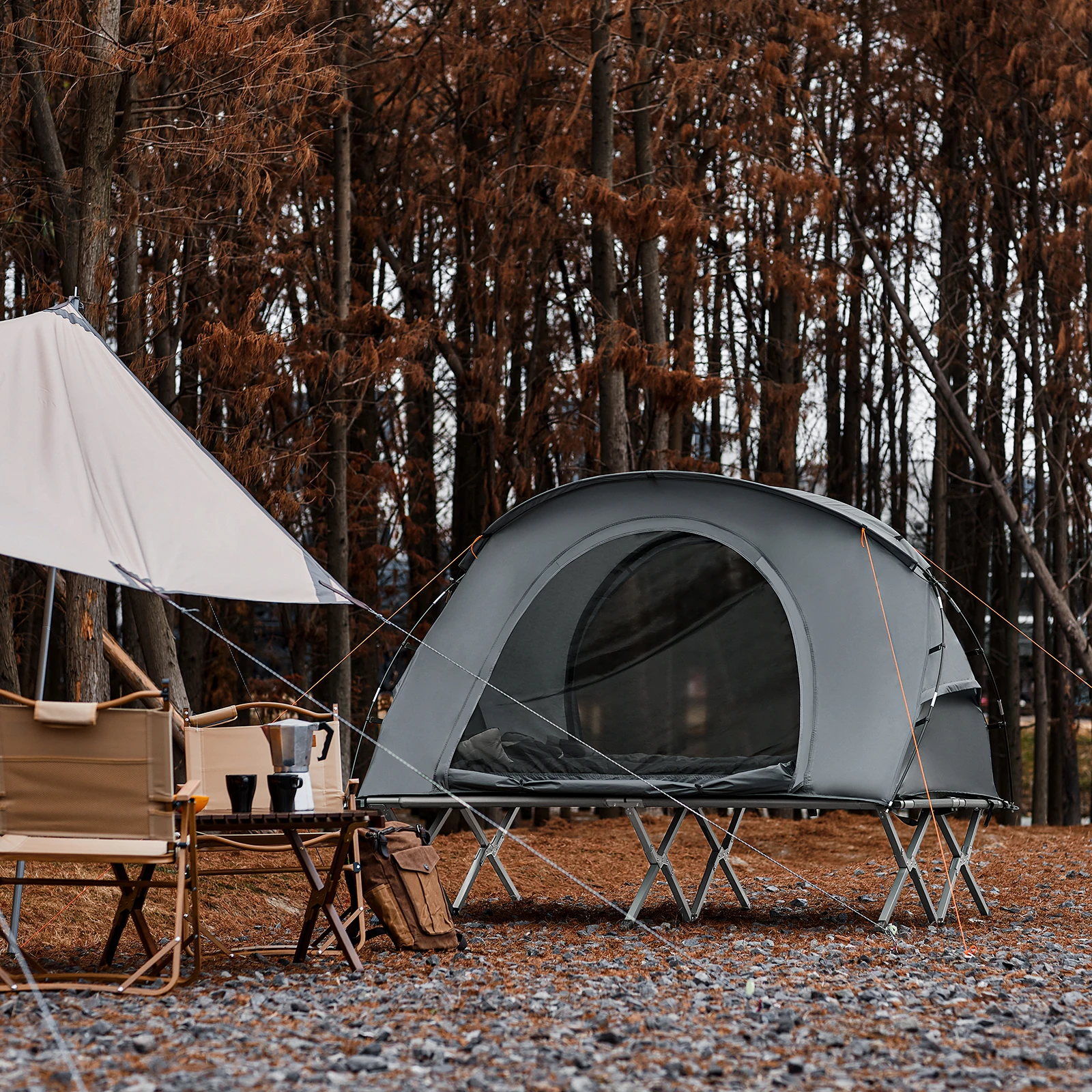 SoBuy OGS60-L-HG Survival-tent camp bed with tent camp bed 4in1 camping set with sleeping bag and accessories tent 2 person
