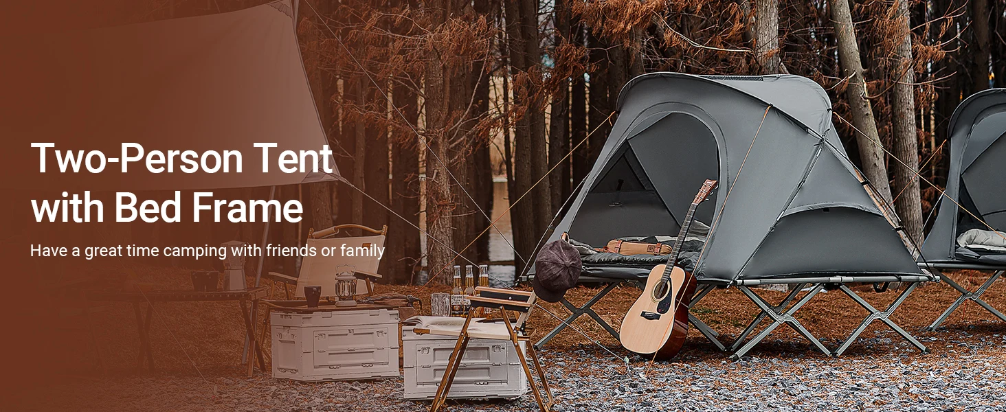 SoBuy OGS60-L-HG Survival-tent camp bed with tent camp bed 4in1 camping set with sleeping bag and accessories tent 2 person
