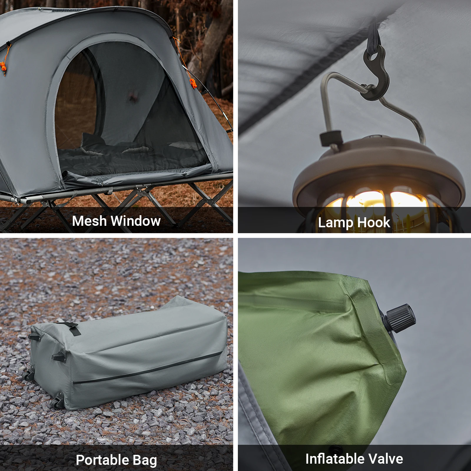 SoBuy OGS60-L-HG Survival-tent camp bed with tent camp bed 4in1 camping set with sleeping bag and accessories tent 2 person