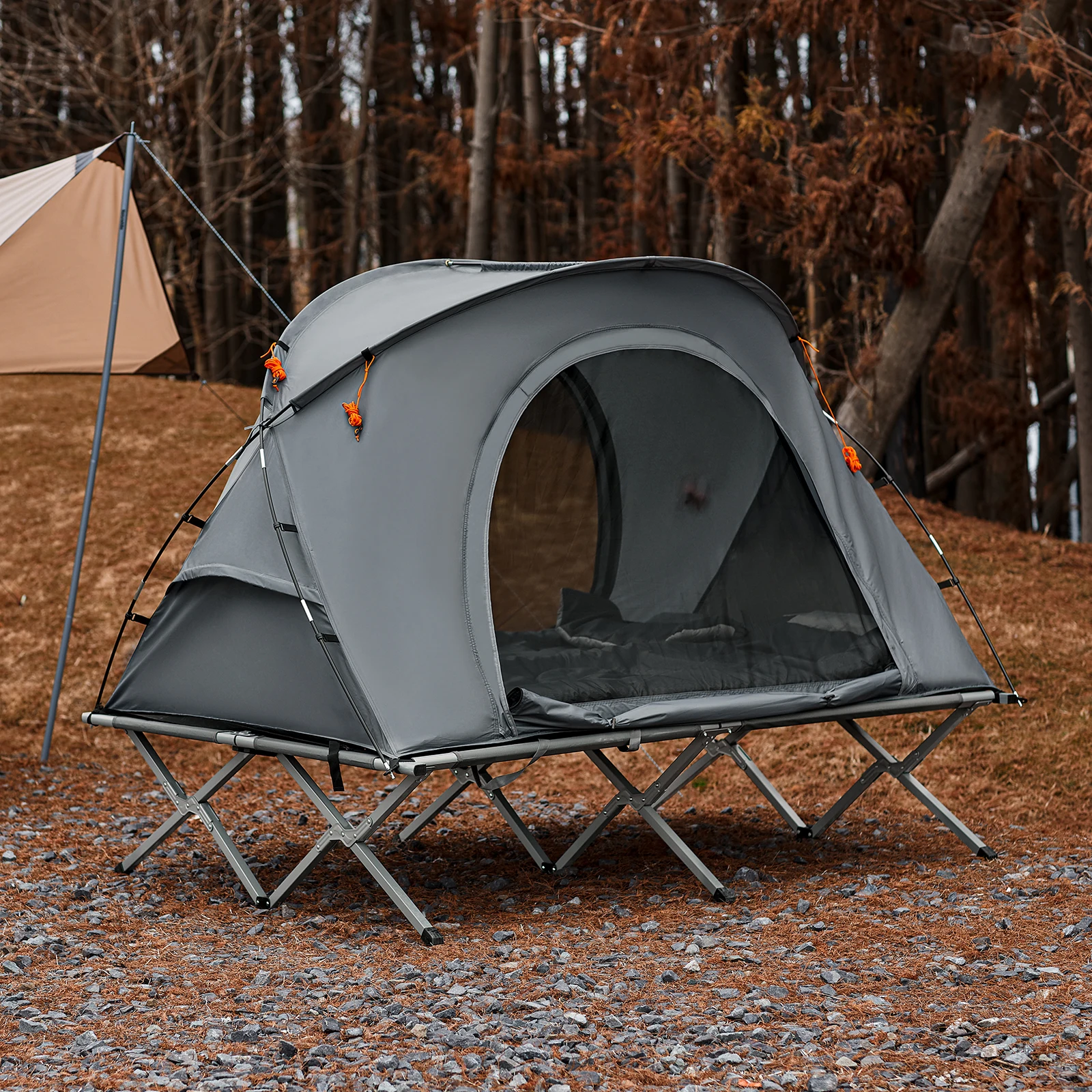 SoBuy OGS60-L-HG Survival-tent camp bed with tent camp bed 4in1 camping set with sleeping bag and accessories tent 2 person